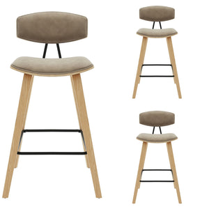 Fox - Counter Height Curved Back Wood Bar Stool With Faux Leather Seat