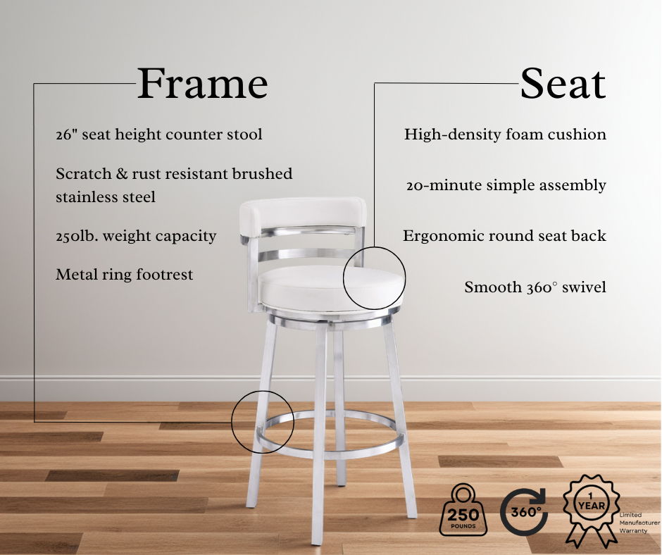 Titana - Swivel Faux Leather And Brushed Stainless Steel Bar Stool