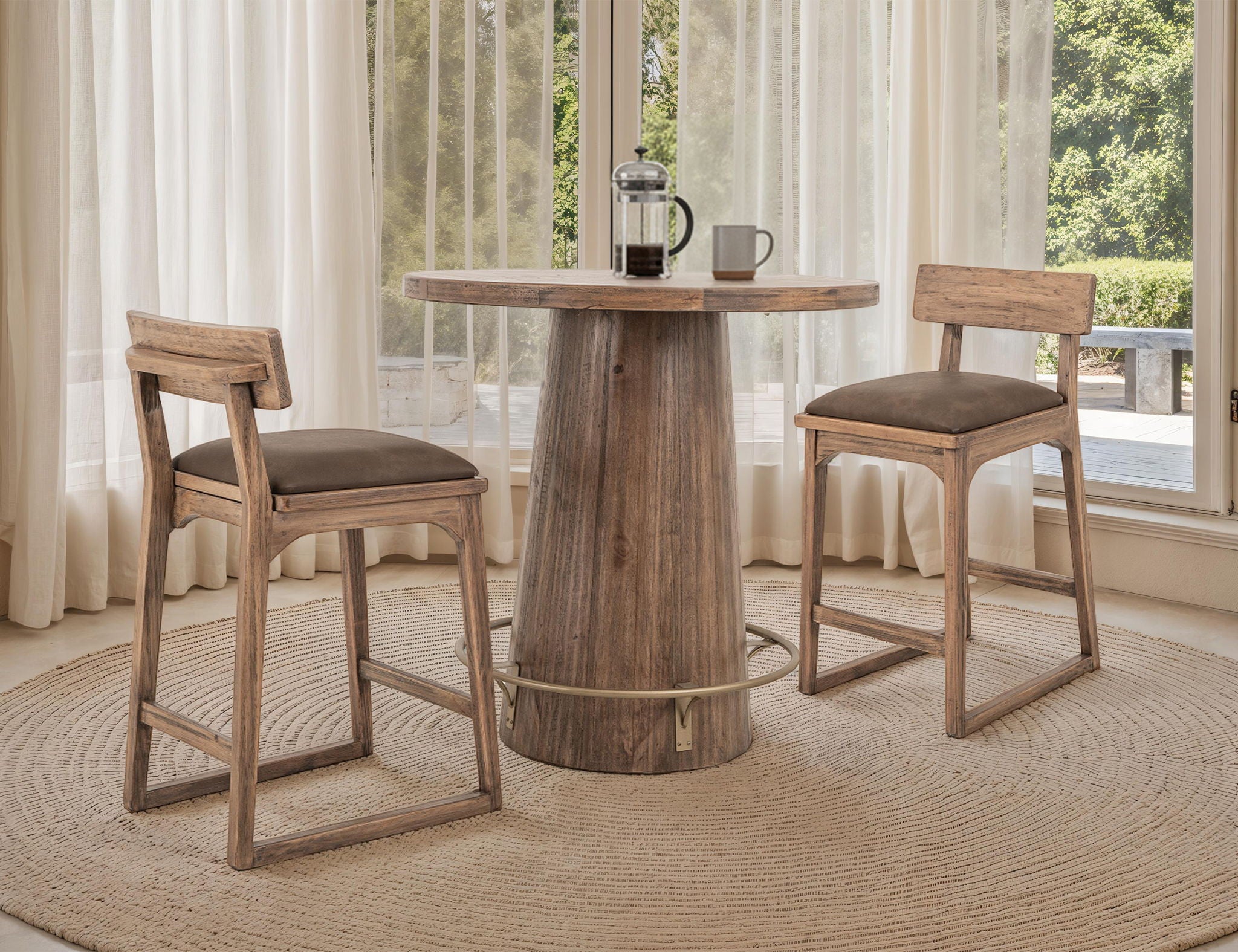 Balam - 24" Upholstered Barstool (Set of 2) - Light Brown / Dark Brown