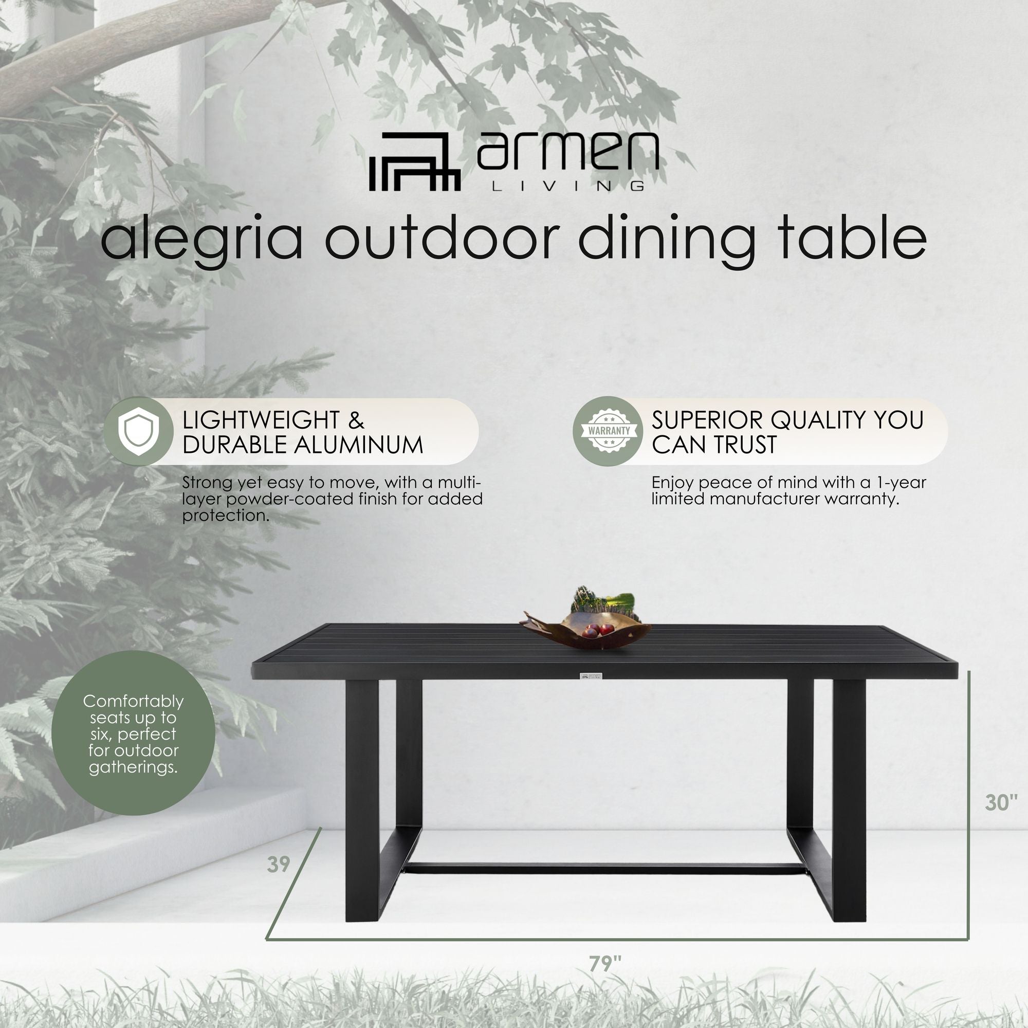 Alegria - Outdoor Patio Dining Table - Aluminum