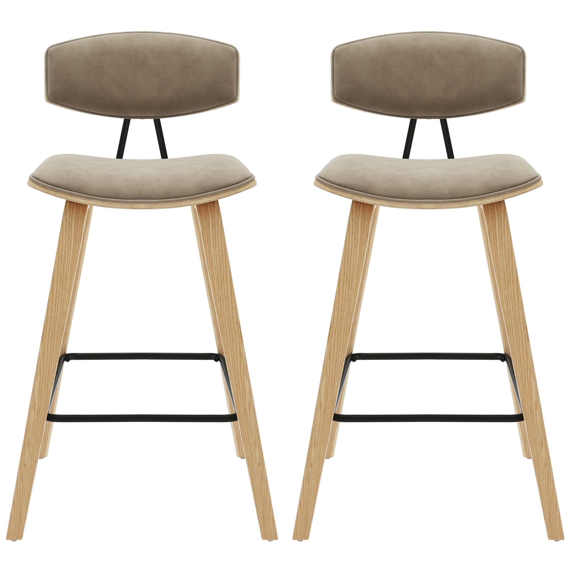 Fox - Counter Height Curved Back Wood Bar Stool With Faux Leather Seat