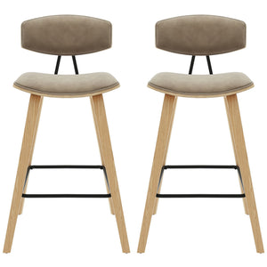 Fox - Counter Height Curved Back Wood Bar Stool With Faux Leather Seat