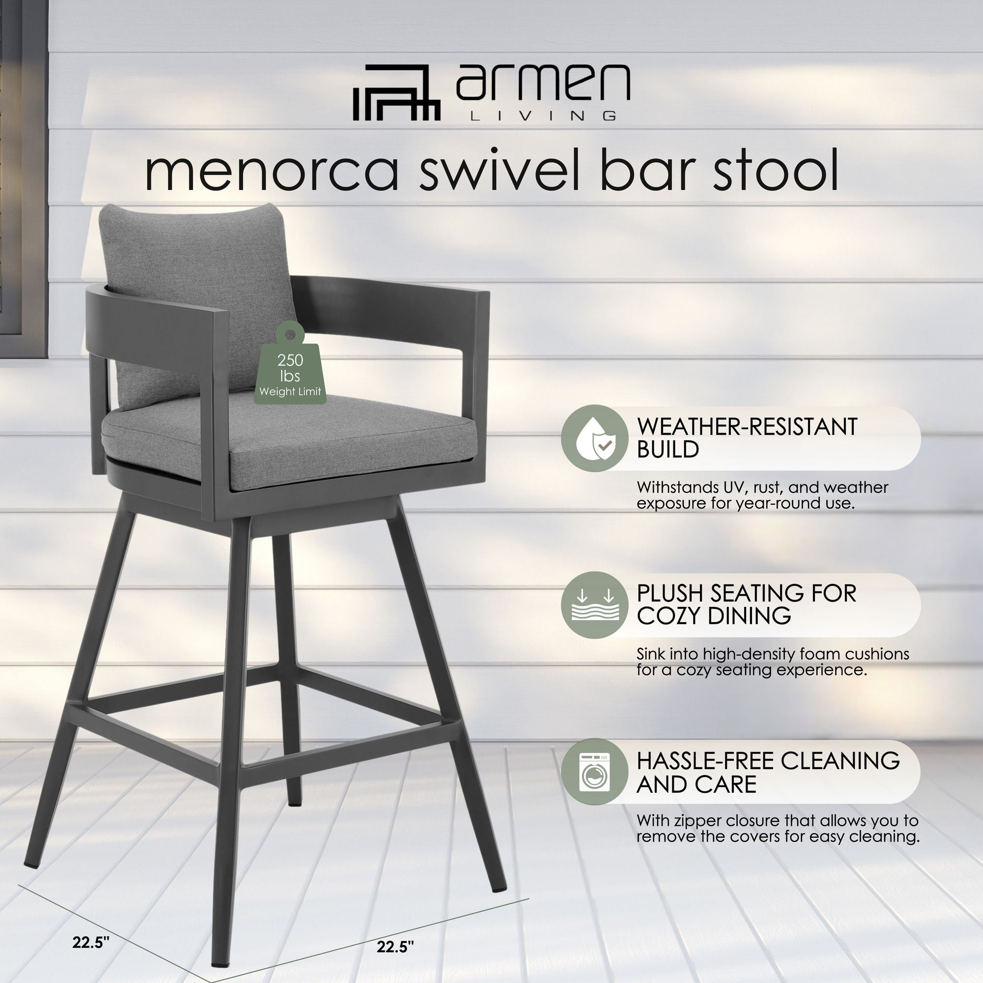 Menorca - Outdoor Patio Swivel Bar Stool
