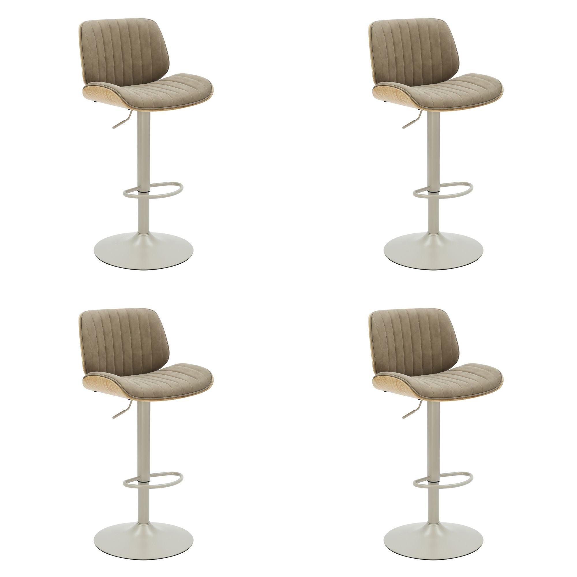 Brock - Adjustable Swivel Curved Back Wood Bar Stool With Faux Leather Seat