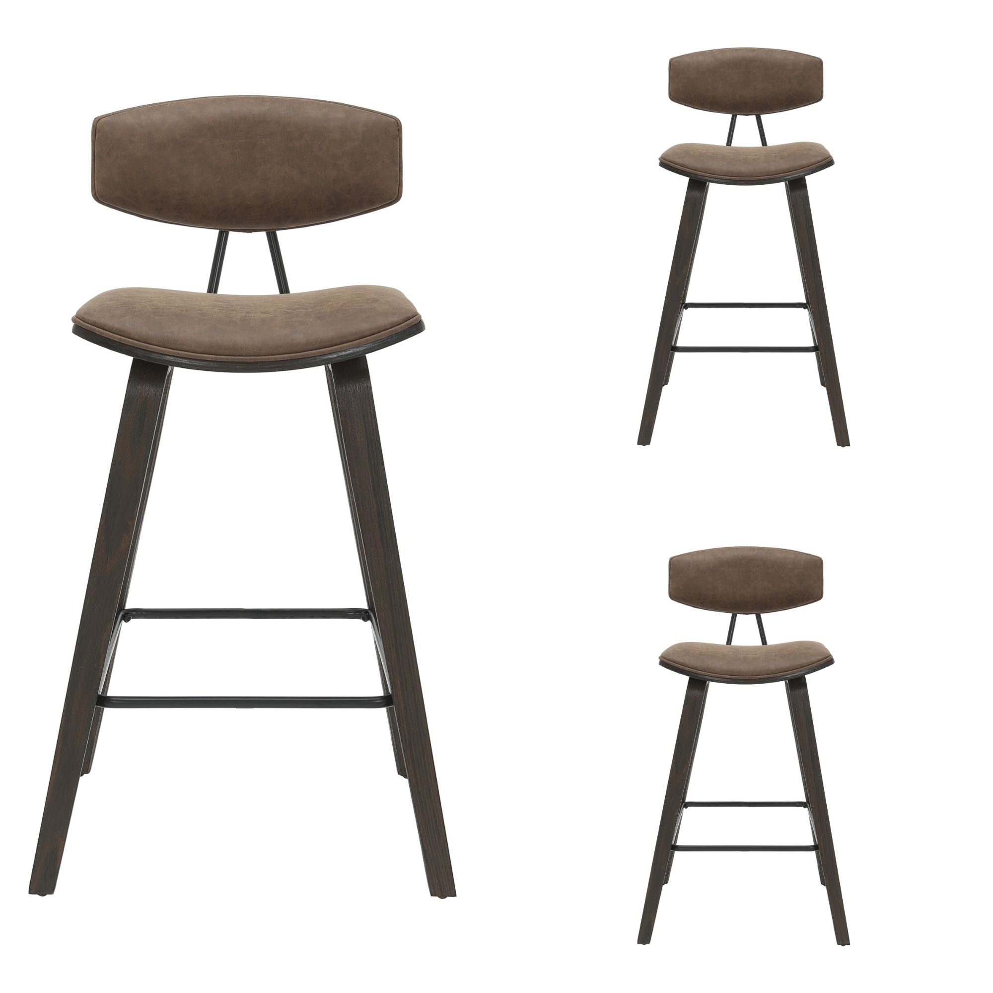 Fox - Counter Height Curved Back Wood Bar Stool With Faux Leather Seat