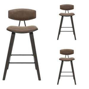 Fox - Counter Height Curved Back Wood Bar Stool With Faux Leather Seat