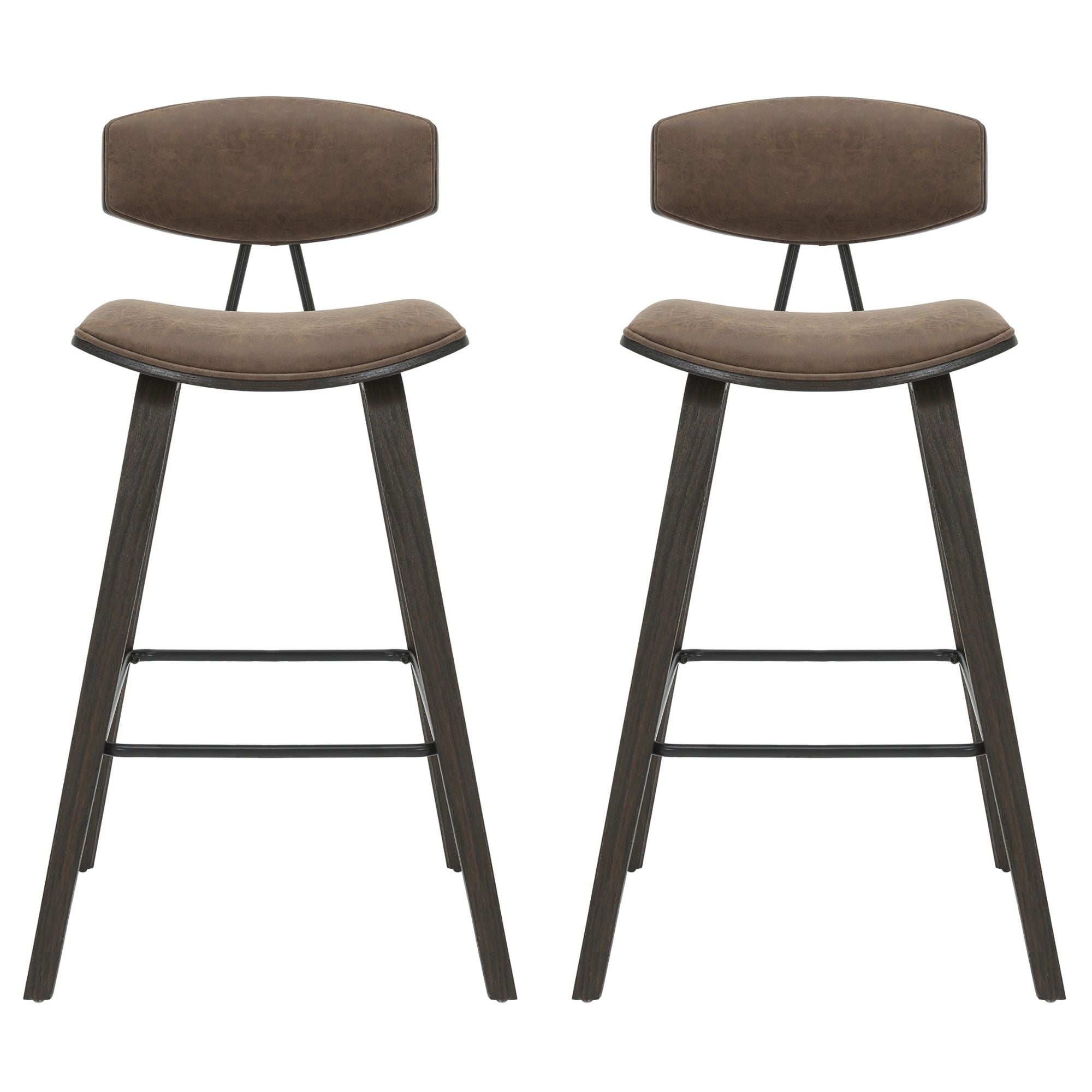 Fox - Bar Height Curved Back Wood Bar Stool With Faux Leather Seat