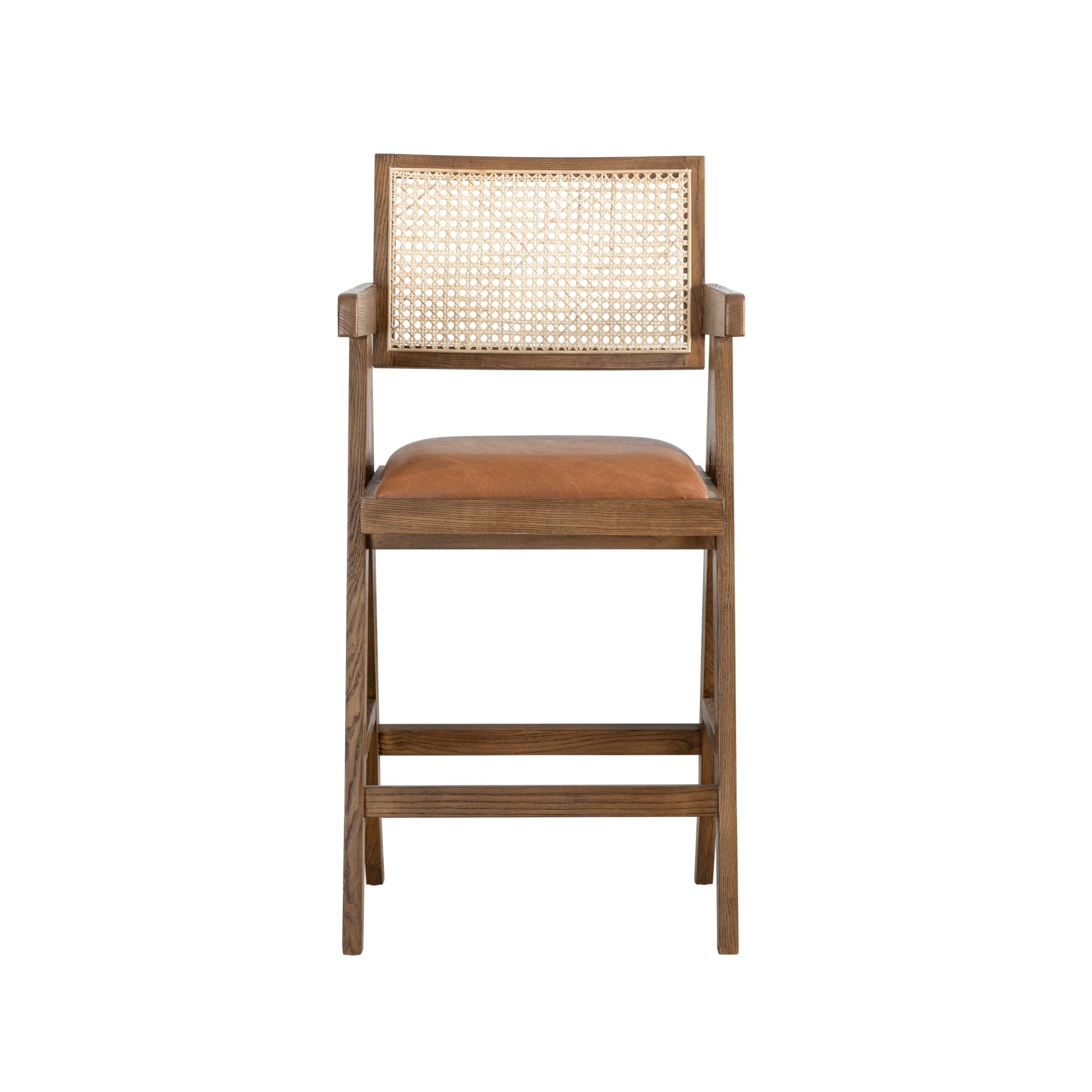 Harley - Nutmeg Brown Solid Wood And Rattan Upholstered 26" Counter Height Barstool