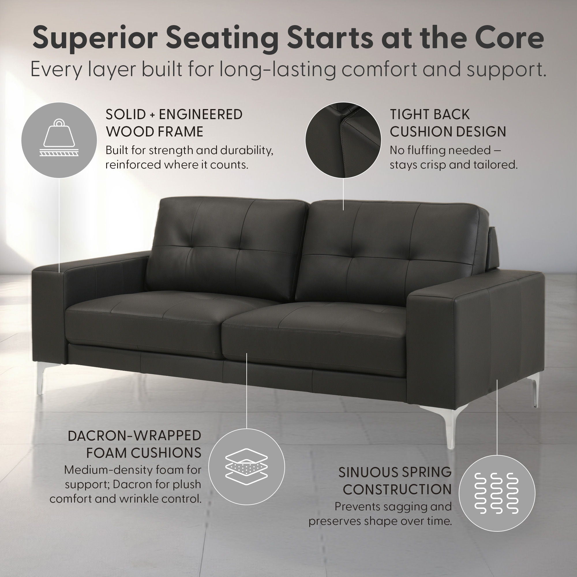 Faelin - Leather Sofa With Tufted Back