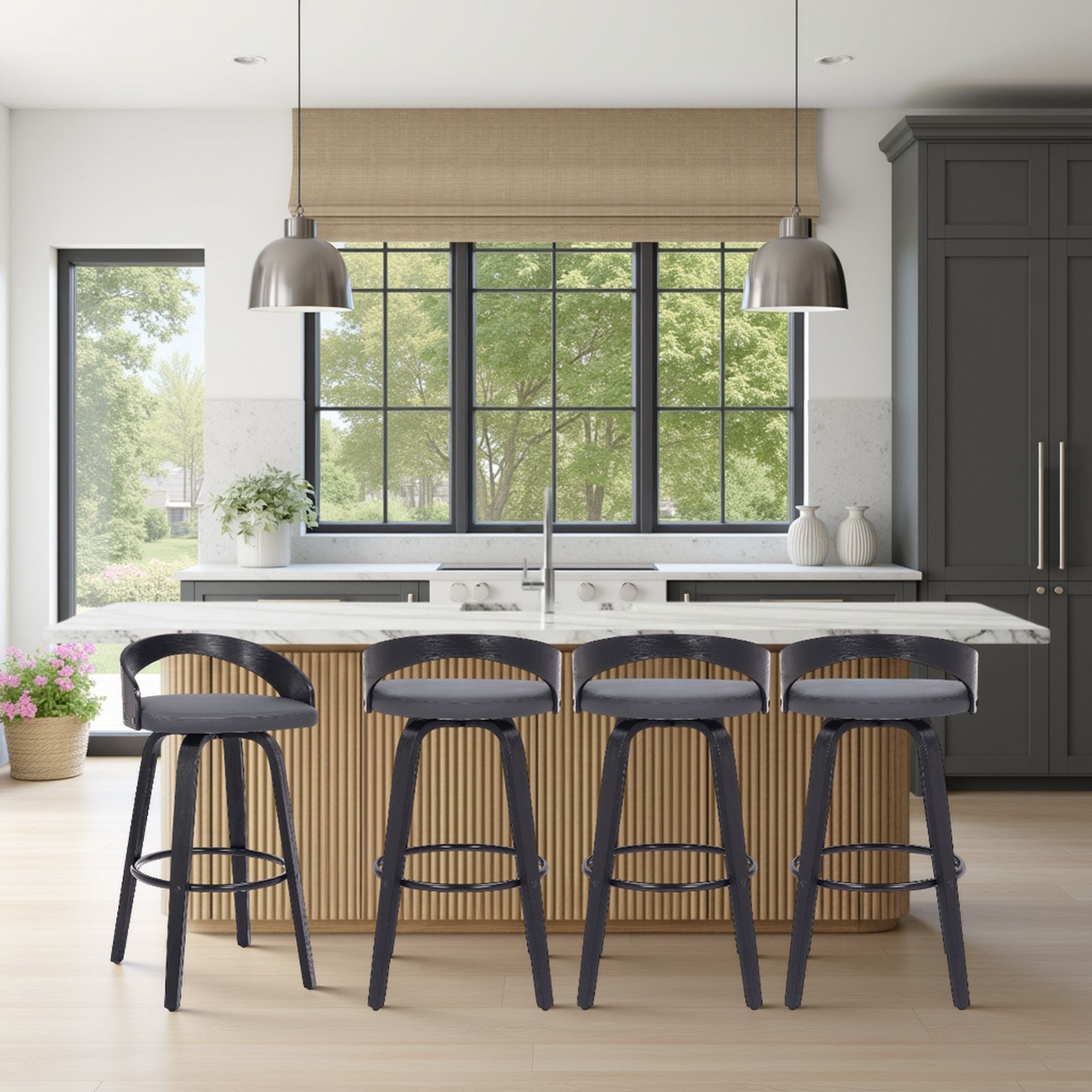 Sonia - 26" Counter Height Swivel Bar Stool - Black Wood