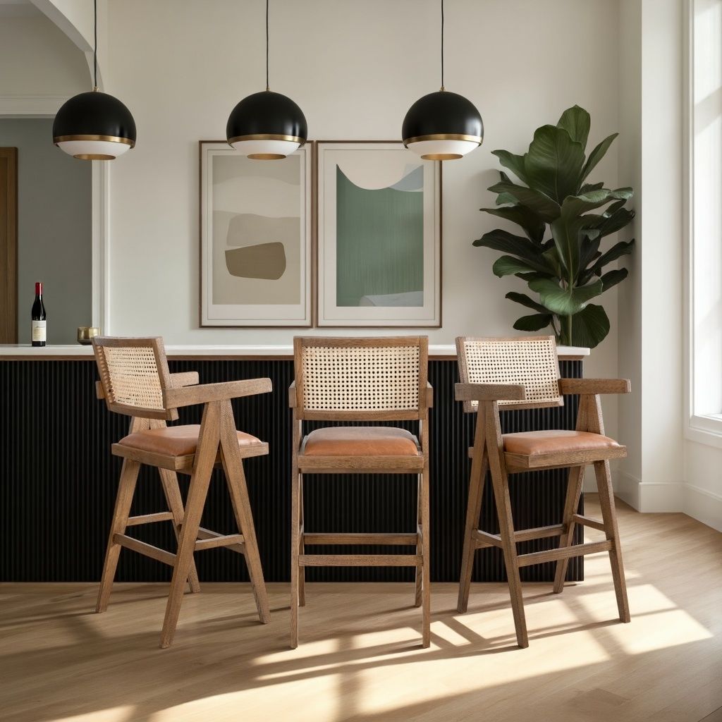 Harley - Nutmeg Brown Solid Wood And Rattan Upholstered 30" Bar Height Barstool