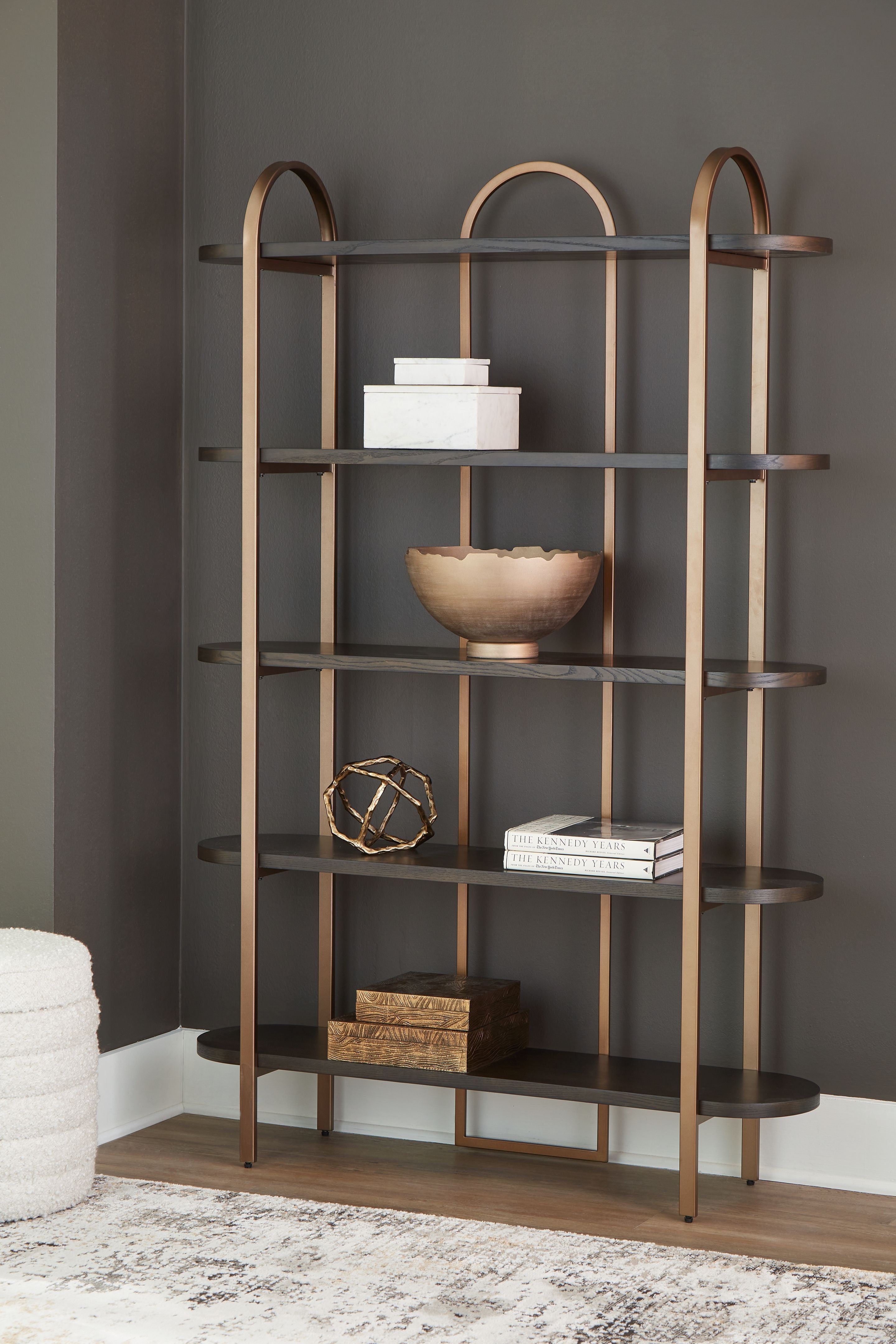 Brentmour - Bookcase - Brown / Gold Finish