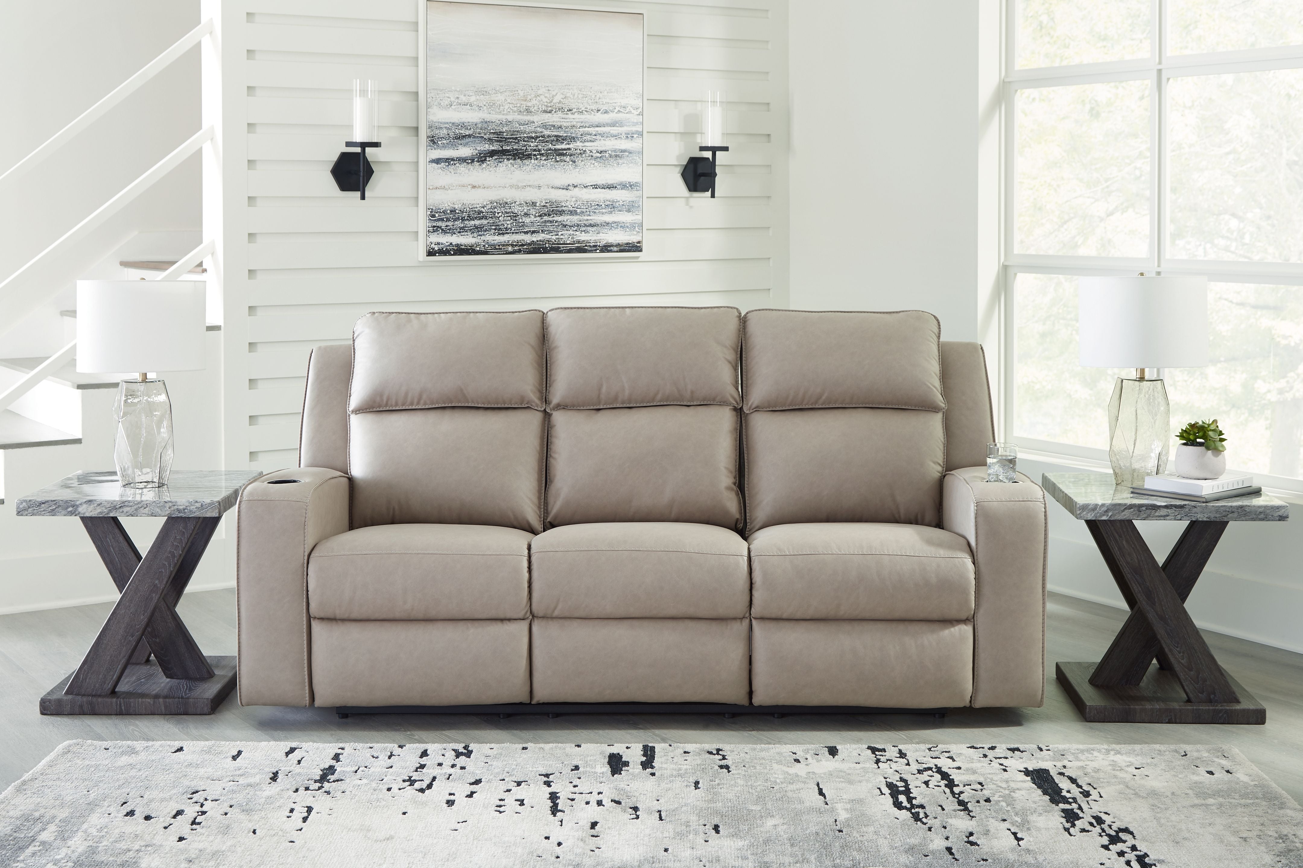 Lavenhorne - Rec Sofa W/Drop Down Table - Pebble