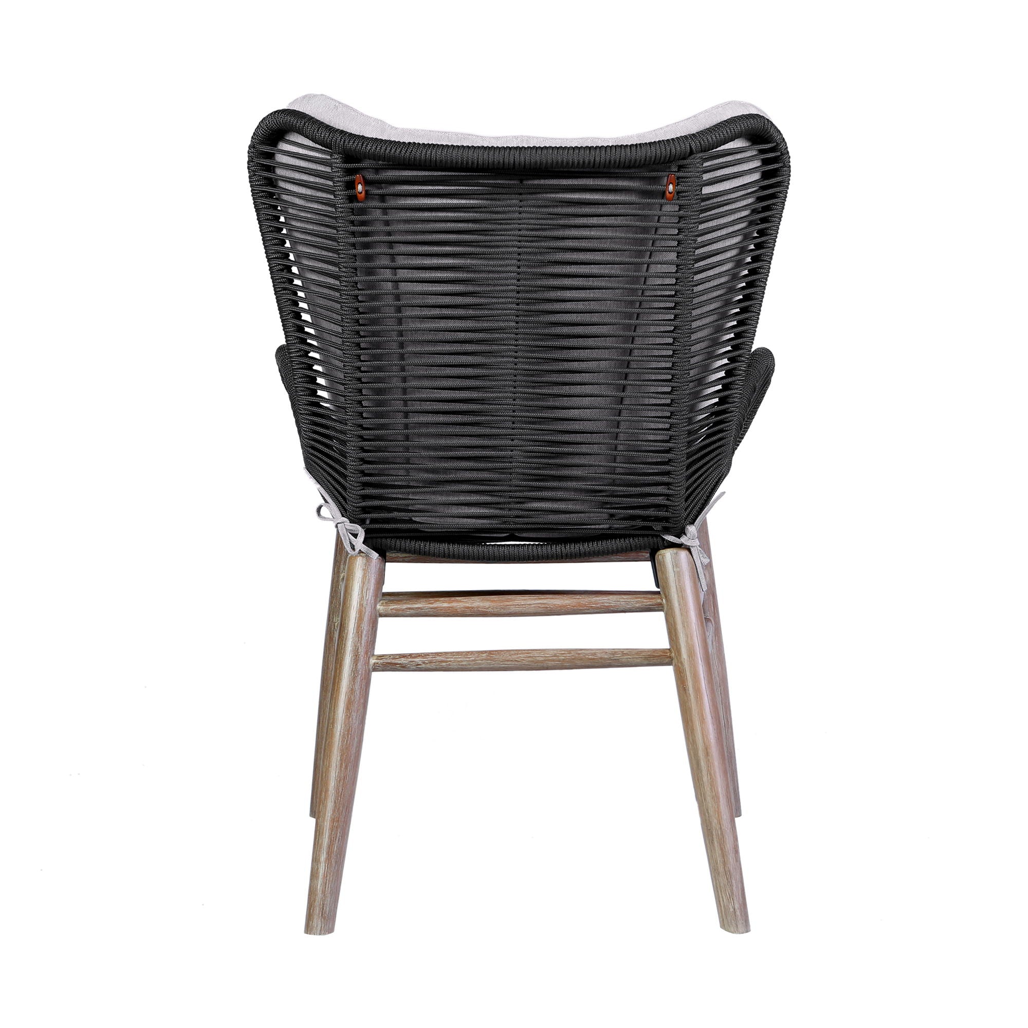 Fanny - Outdoor Patio Dining Chair - Light Eucalyptus Wood And Charcoal Rope