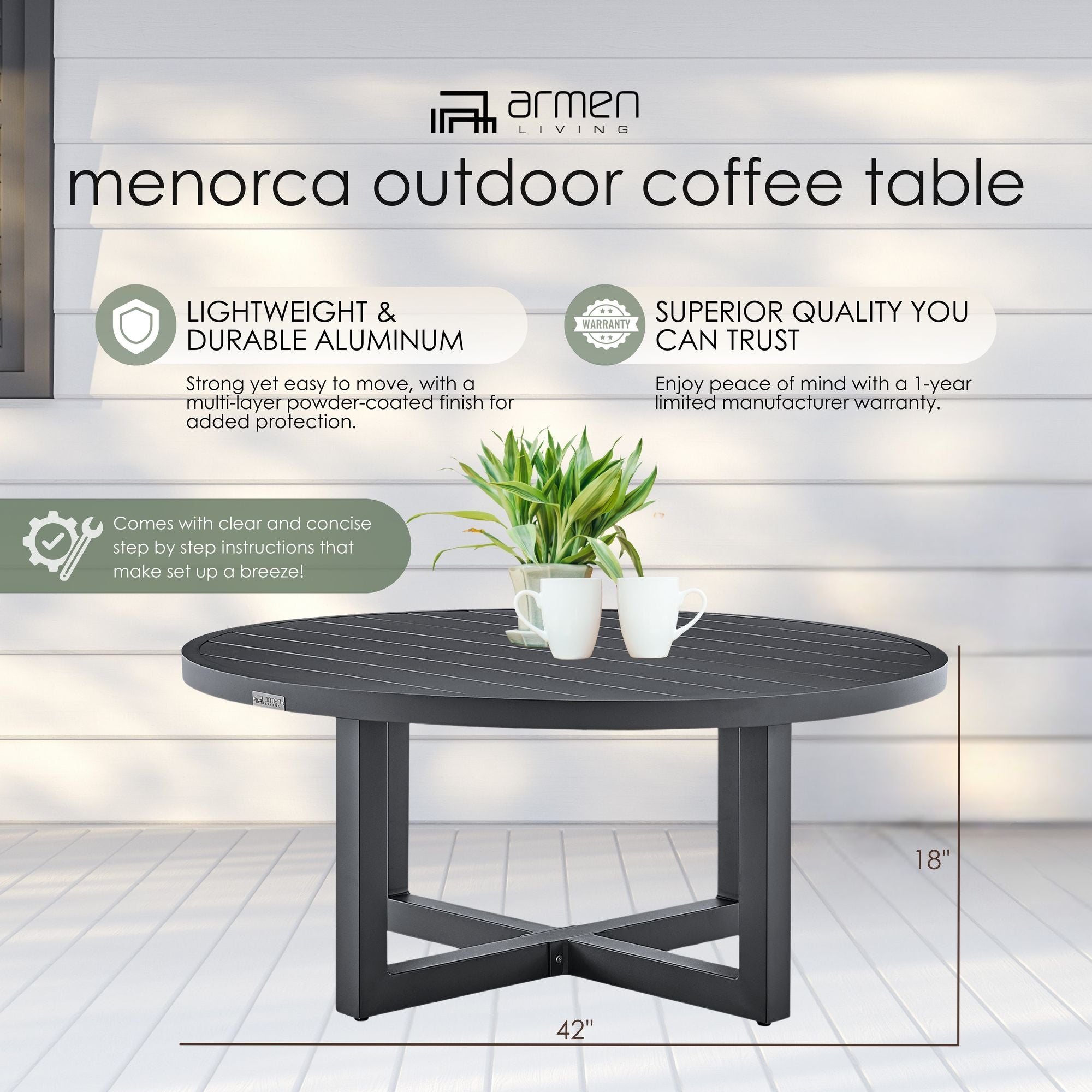 Menorca - Outdoor Patio Round Coffee Table