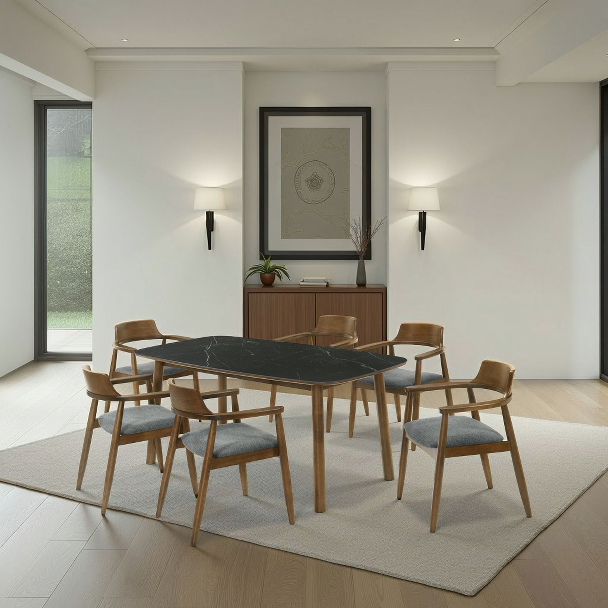 Emorie - 7-Piece Wood Dining Set - Walnut