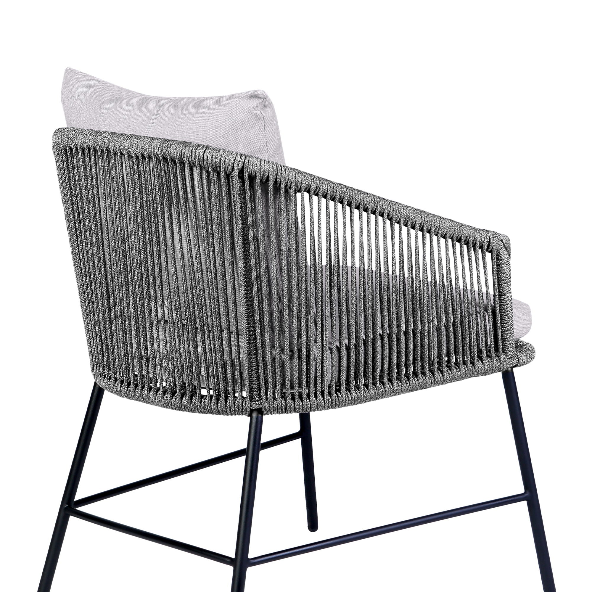 Calica - Outdoor Patio Dining Chair - Black Metal And Gray Rope