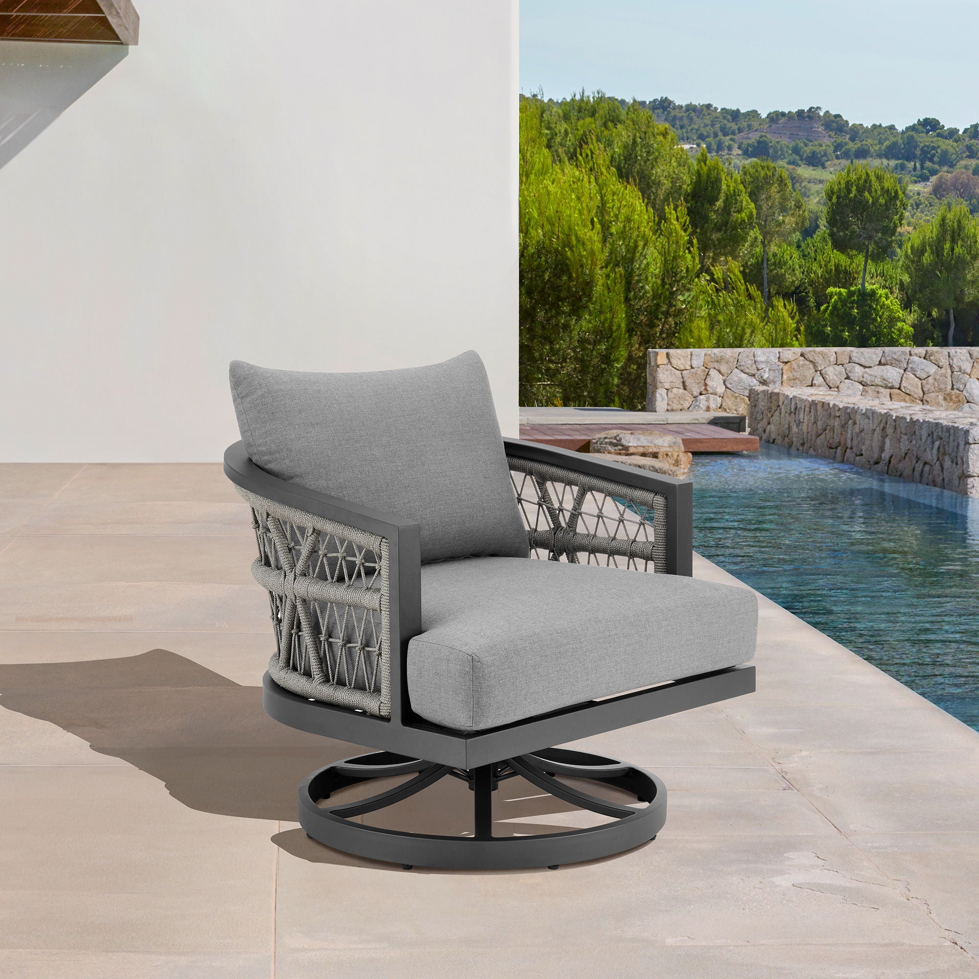Zella - Outdoor Patio Swivel Armchair - Light Gray / Earl Gray