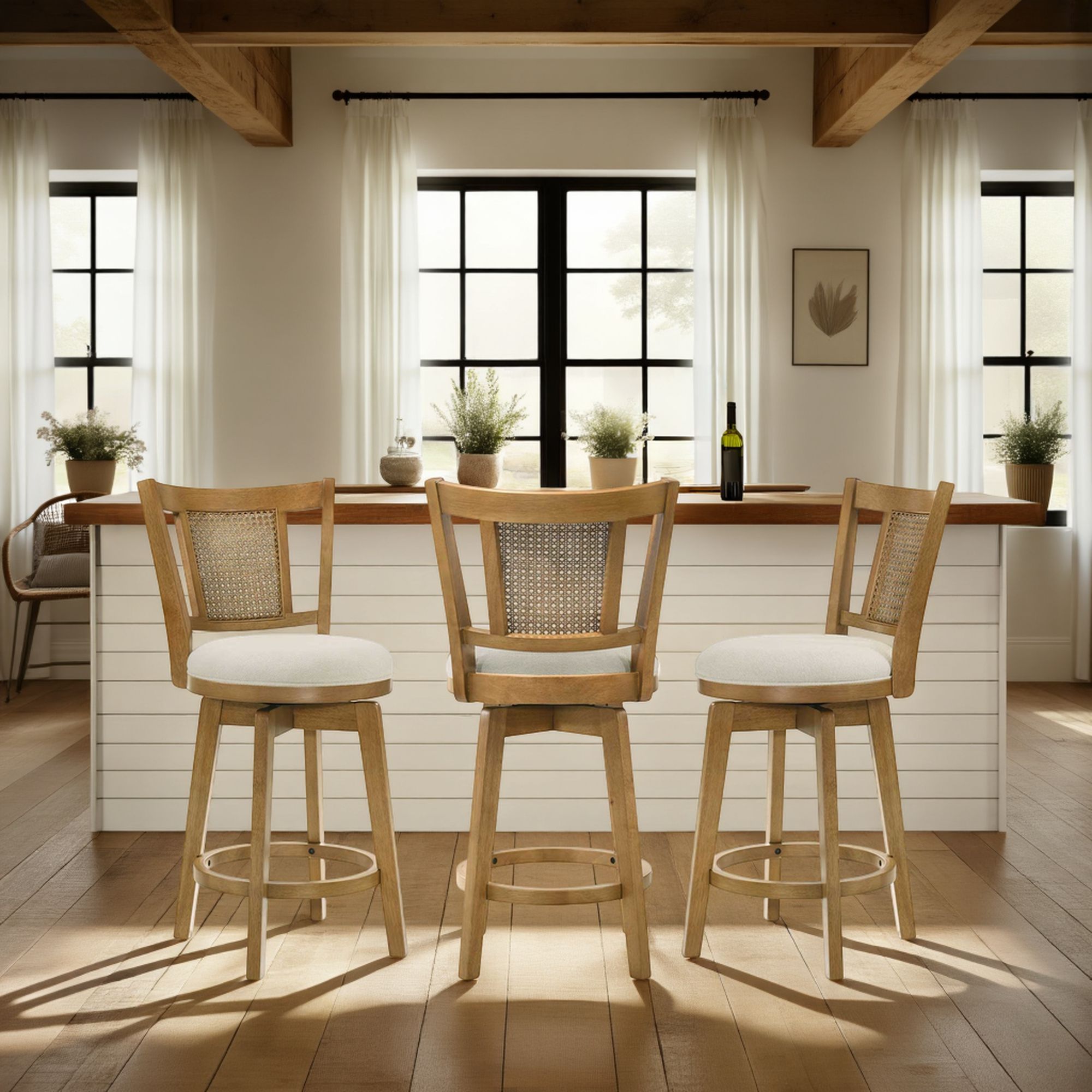Isla - 30" Amber Glow Bar Height Rubberwood Swivel Barstool