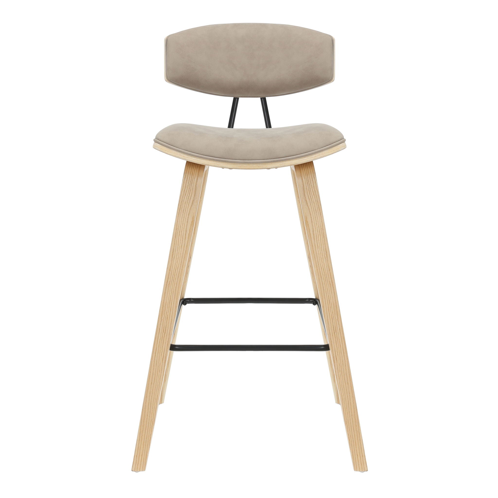 Fox - Bar Height Curved Back Wood Bar Stool With Faux Leather Seat