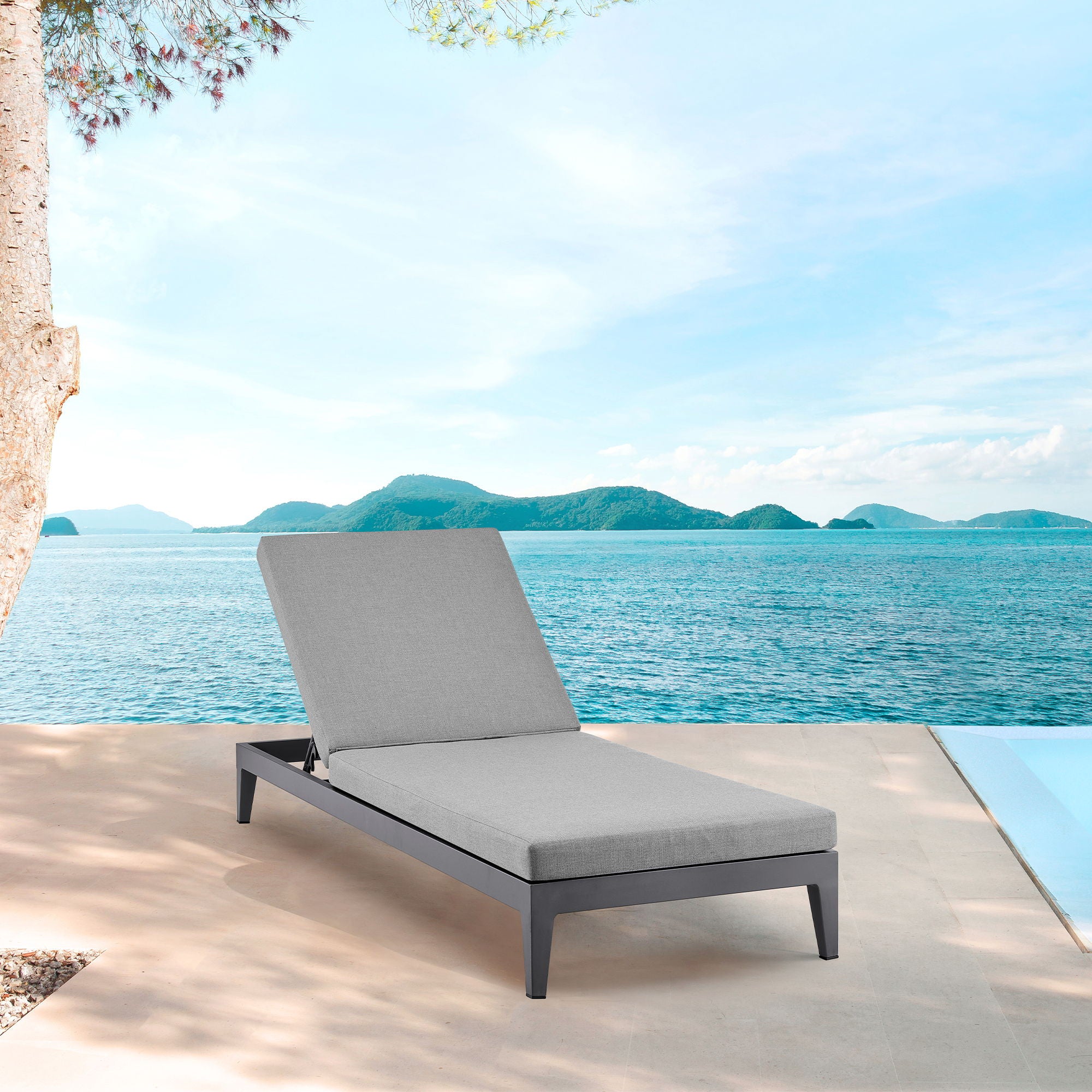 Menorca - Outdoor Patio Adjustable Chaise Lounge Chair - Gray