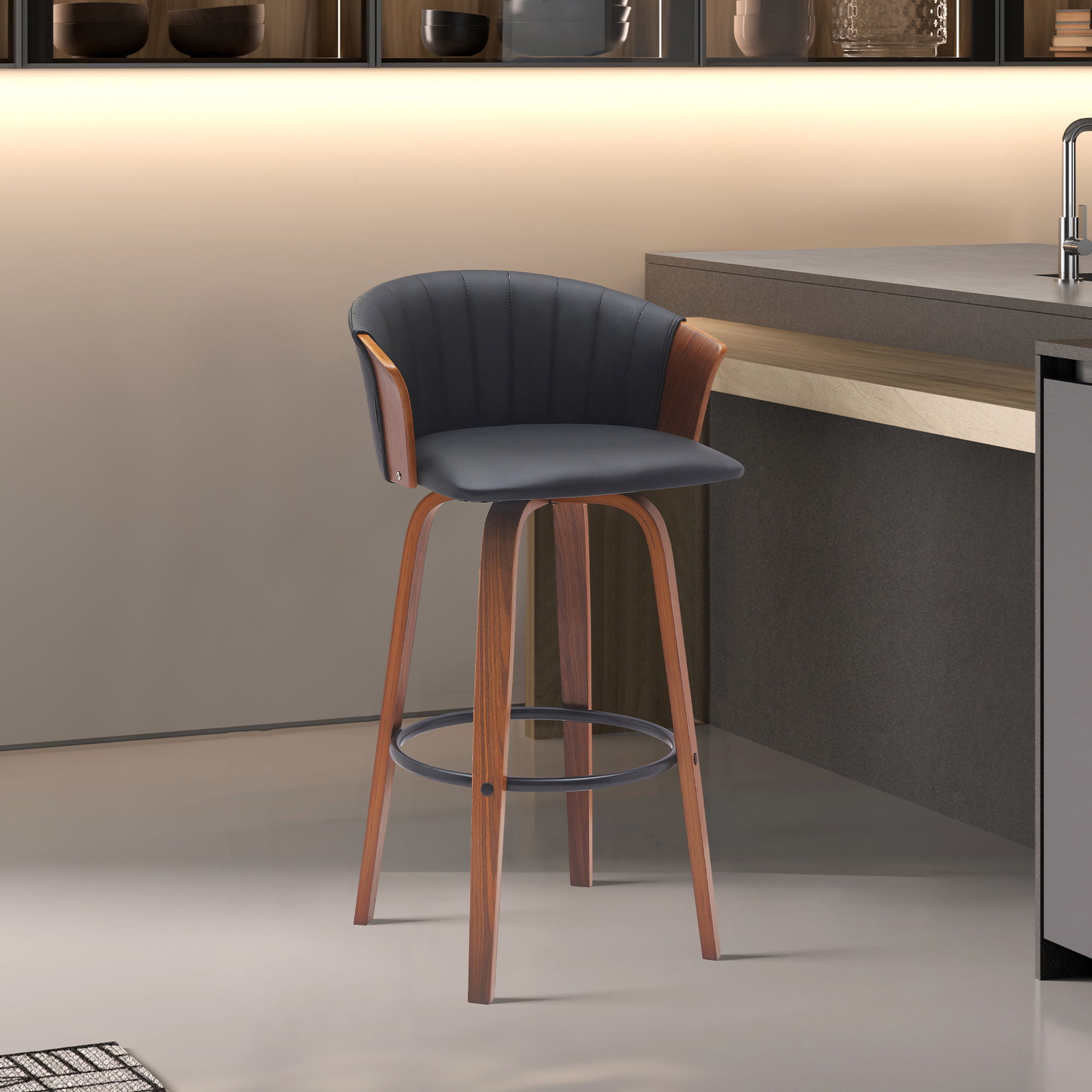 Diana - Swivel Walnut Wood Faux Leather Counter Stool