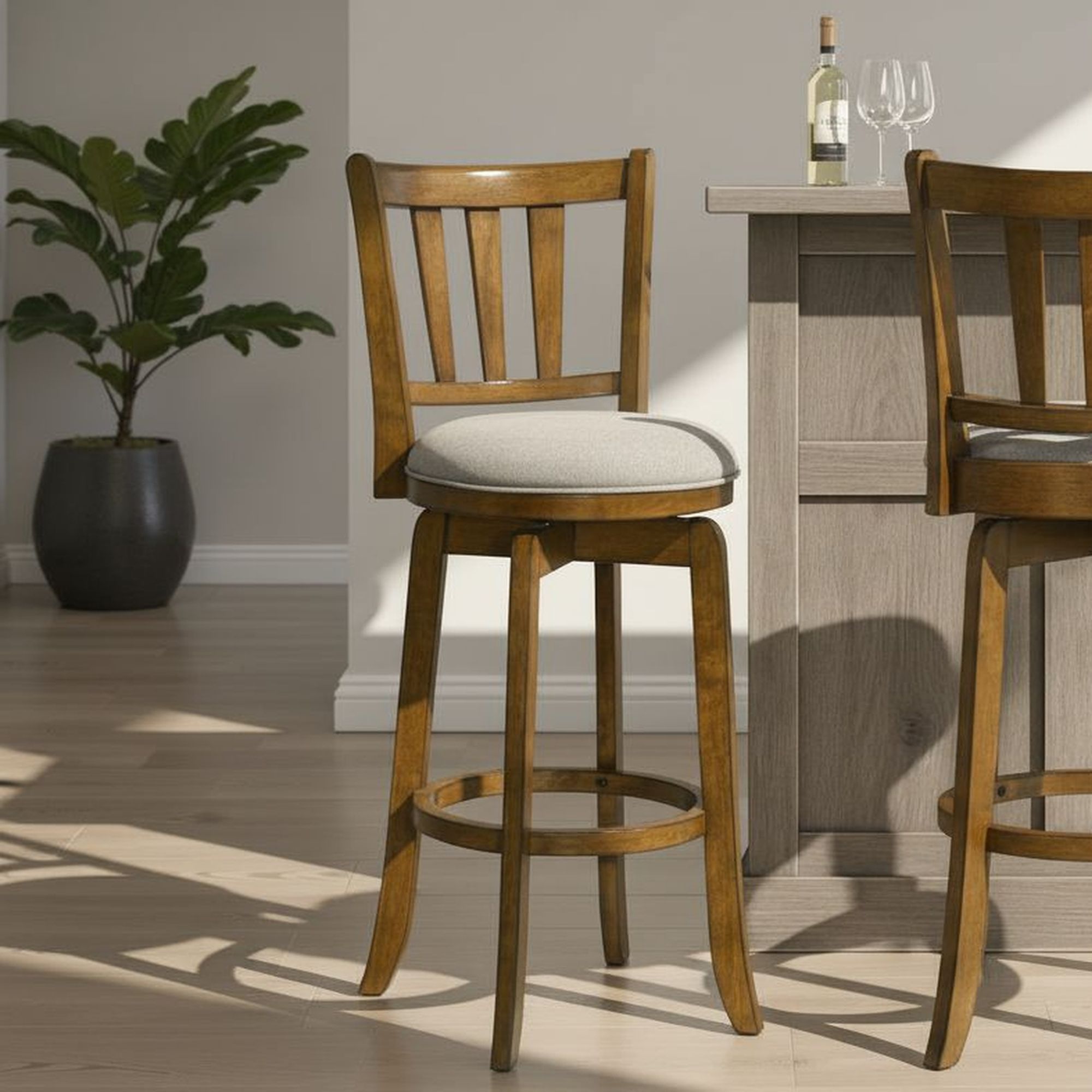 Wren - Modern Farmhouse Swivel Wood Bar Height Kitchen Bar Stool