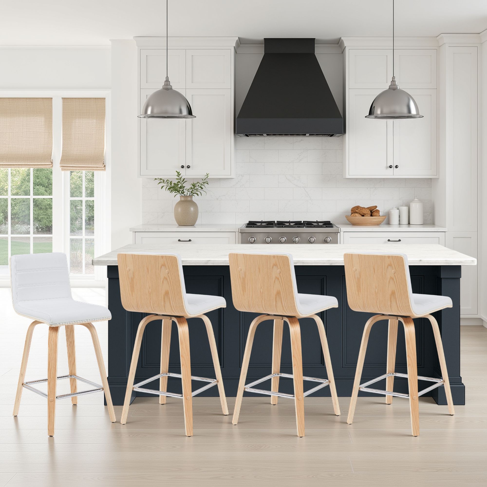 Vienna - Modern Counter Height Swivel Bar Stool - Patterned Oak Wood Frame