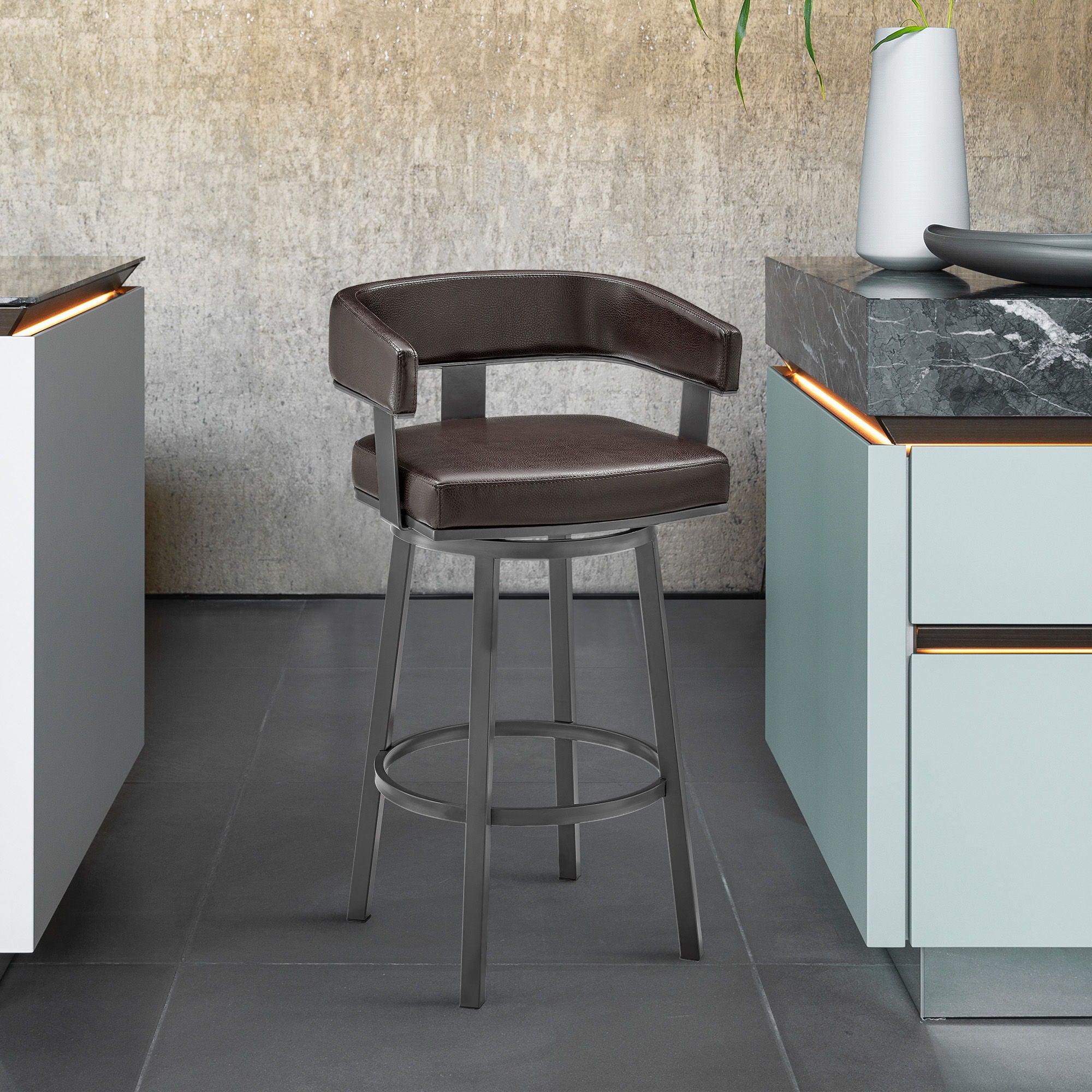 Cohen - 26" Counter Height Swivel Bar Stool - Java Brown Finish And Faux Leather