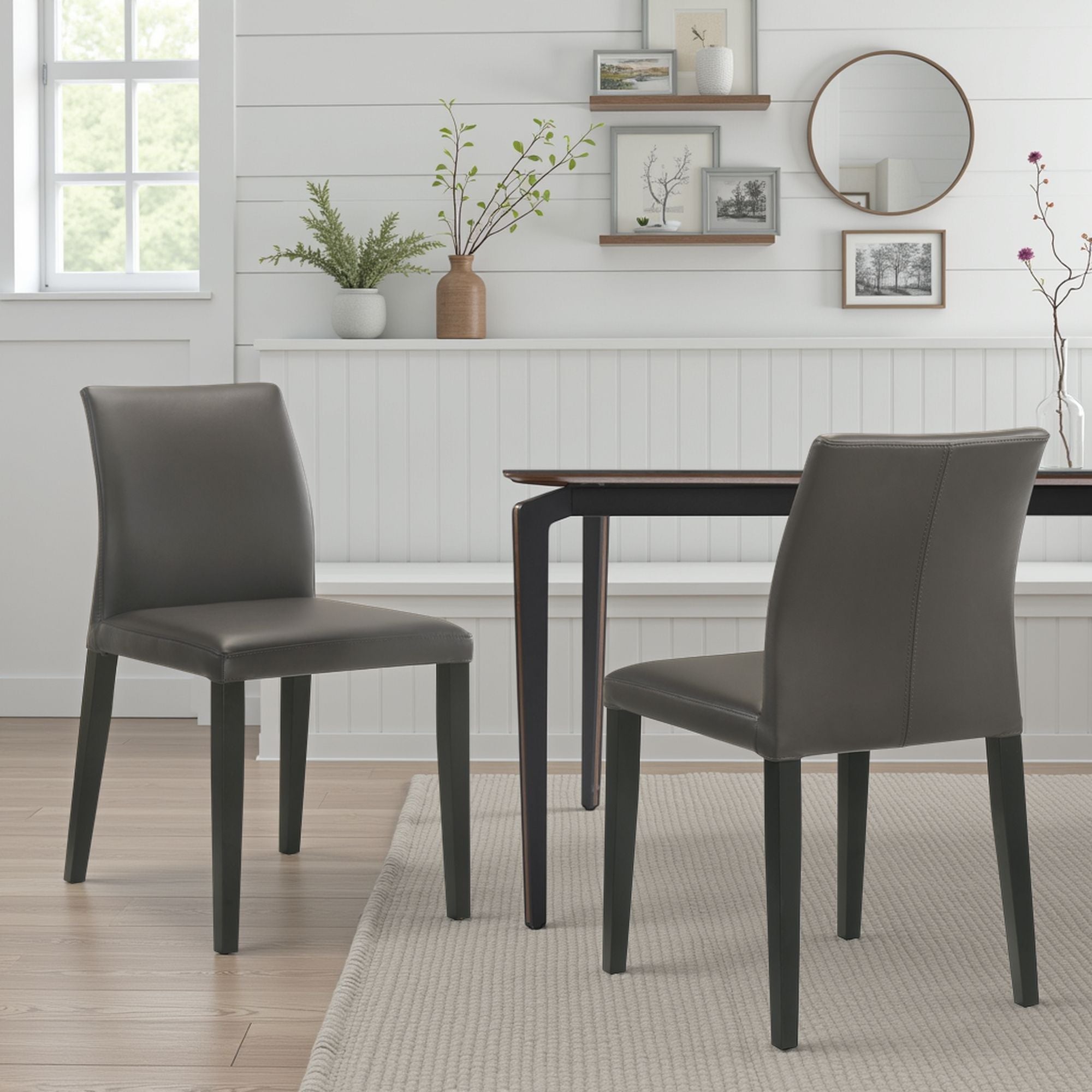Elyza - Full Back Top Grain Leather Upholstered Wood Dining Chairs (Set of 2)