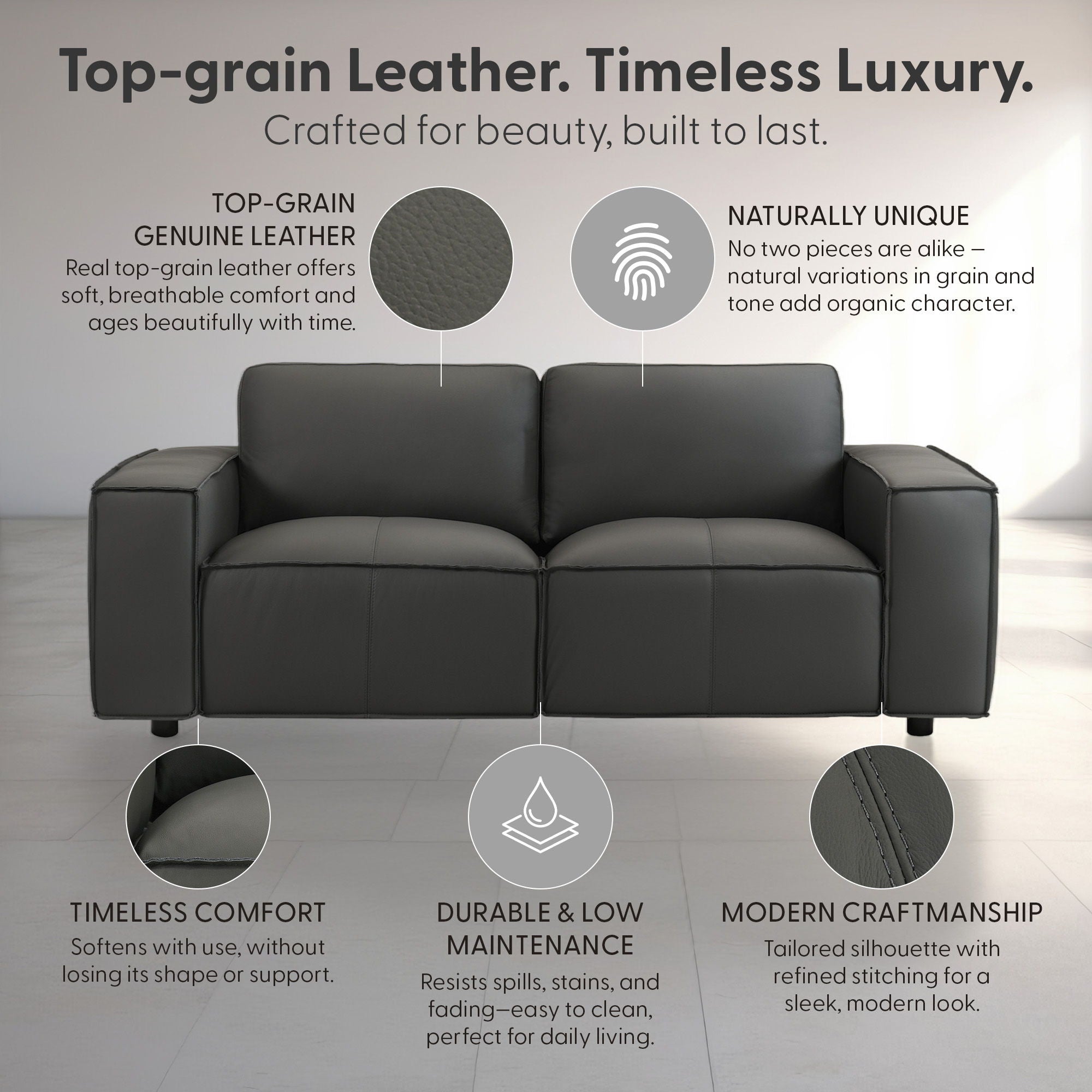 Clayton - Leather Loveseat With Track Arms