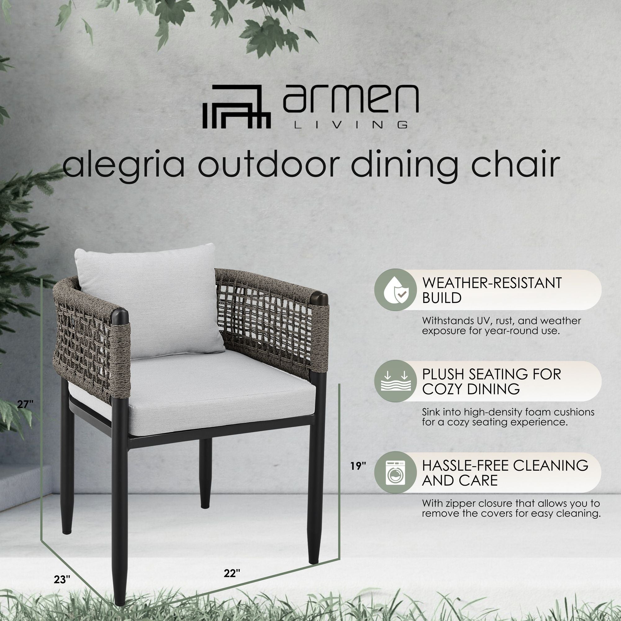 Alegria - Outdoor Patio Dining Chair With Cushions (Set of 2) - Gray