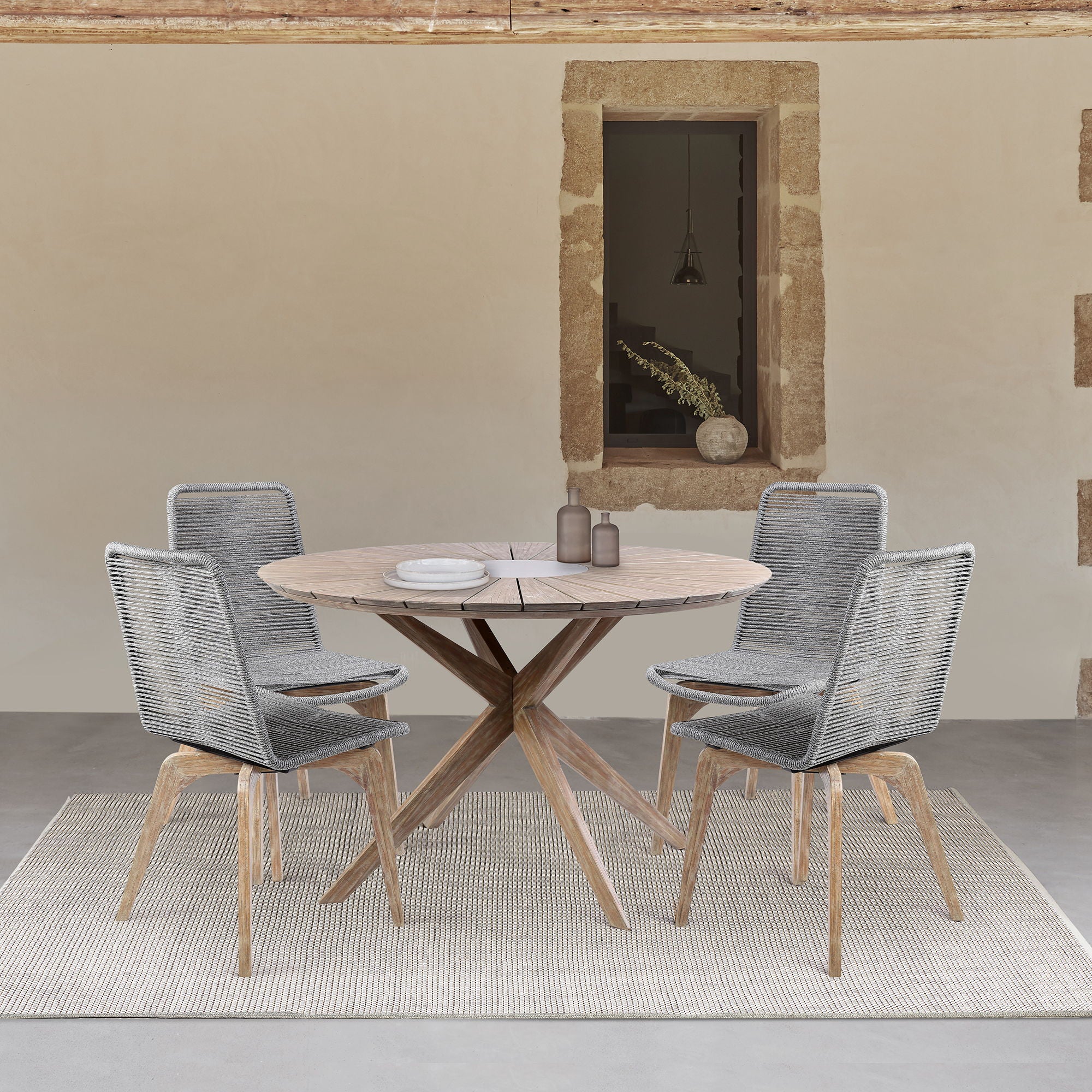 Oasis And Island - Outdoor 5 Piece Light Eucalyptus And Concrete Dining Set