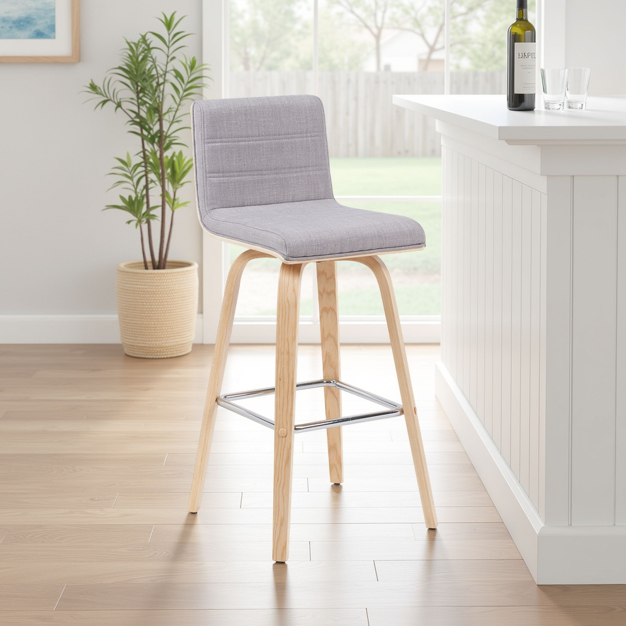 Vienna - Modern Swivel Bar Height Stool - Patterned Oak Wood Frame
