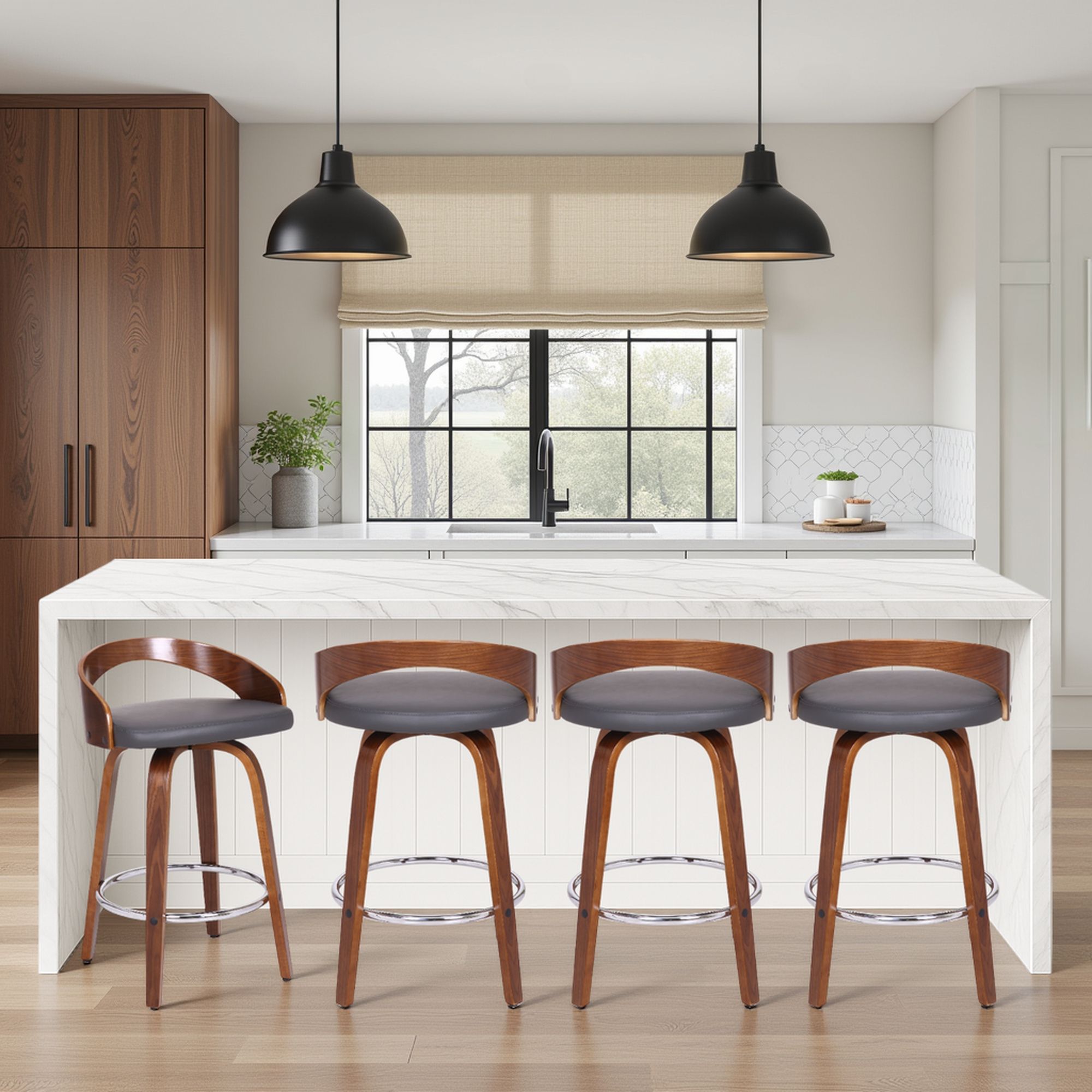 Sonia - 26" Counter Height Swivel Bar Stool - Walnut Wood