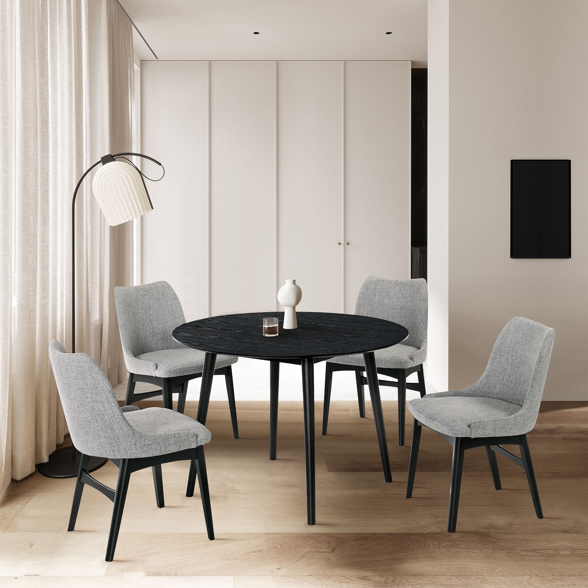 Arcadia And Azalea - Round 5 Piece Dining Set - Gray / Black