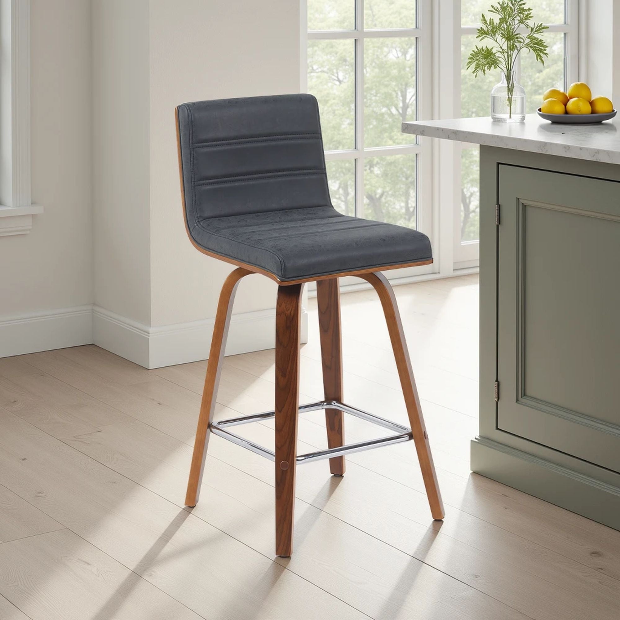 Vienna - Modern Counter Height Swivel Bar Stool - Walnut Finished Wood Frame
