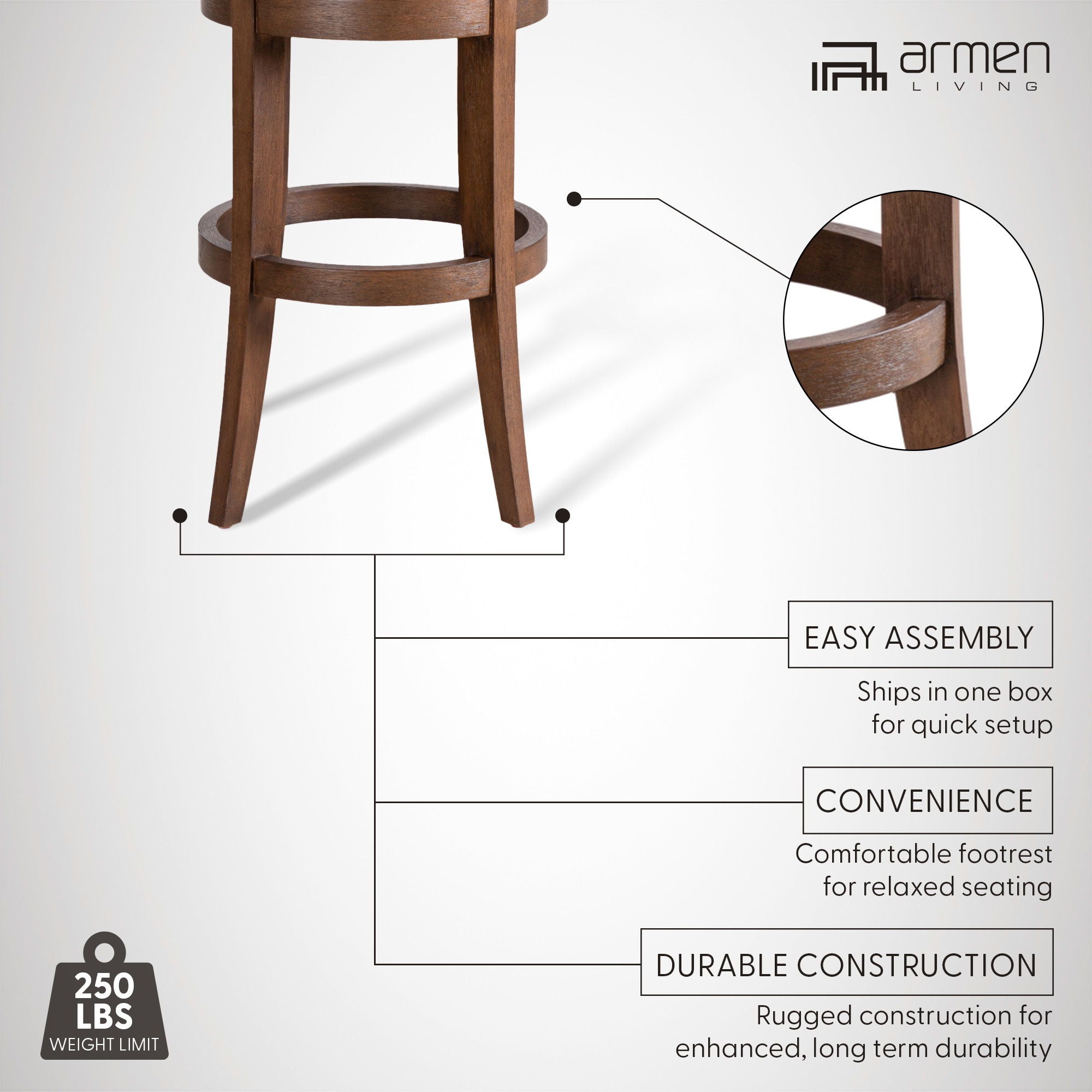 Mystic - Solid Wood Upholstered 30" Bar Height Swivel Barstool