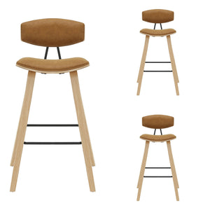 Fox - Bar Height Curved Back Wood Bar Stool With Faux Leather Seat
