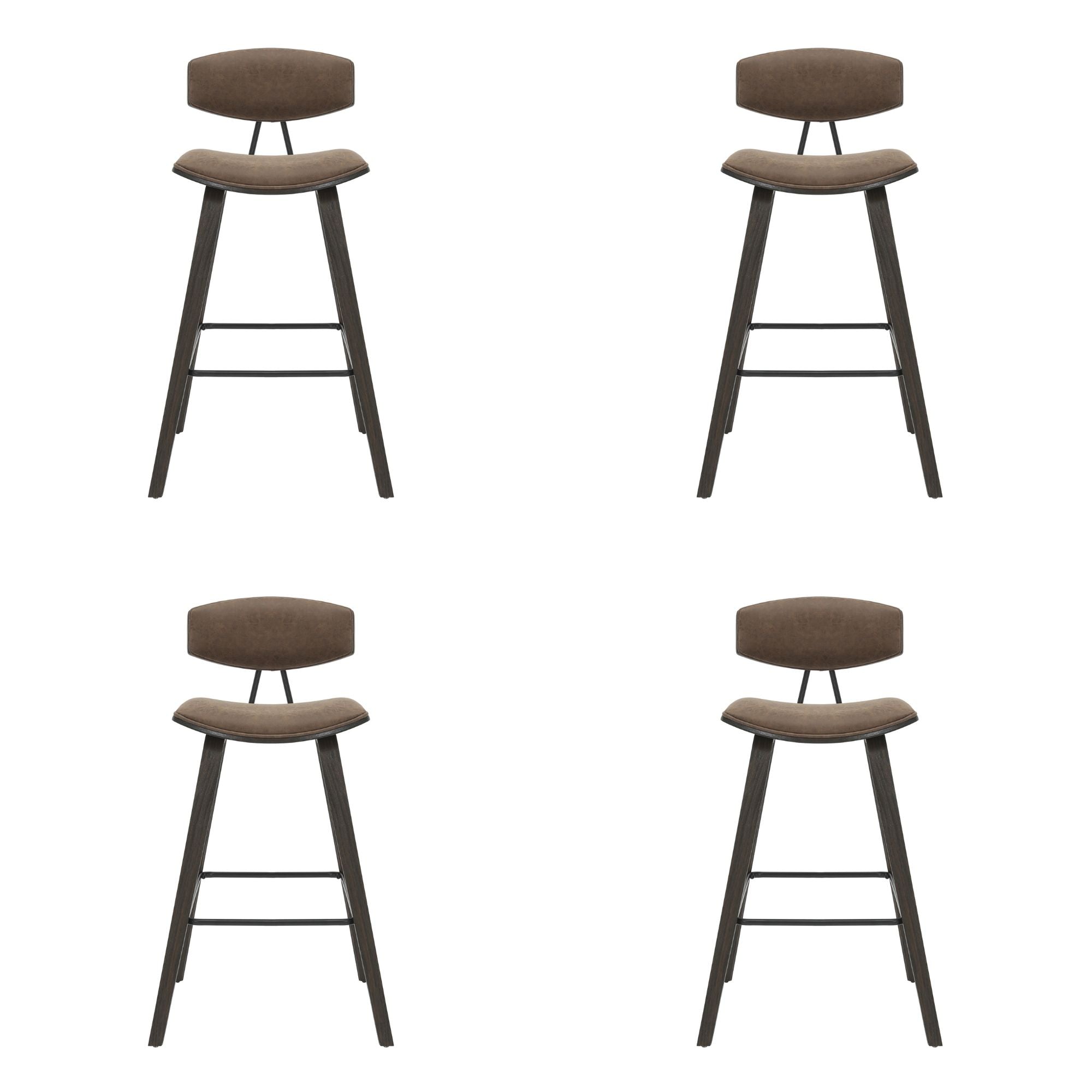 Fox - Bar Height Curved Back Wood Bar Stool With Faux Leather Seat