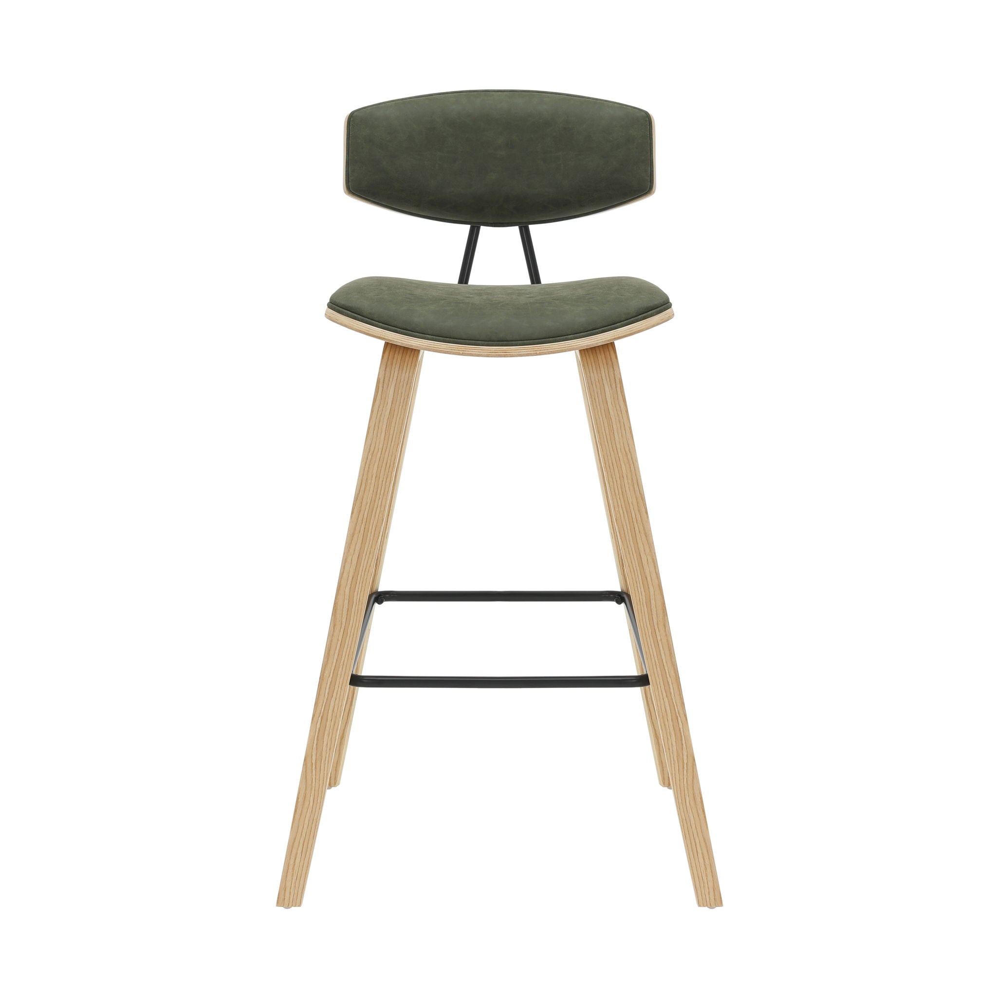 Fox - Bar Height Curved Back Wood Bar Stool With Faux Leather Seat