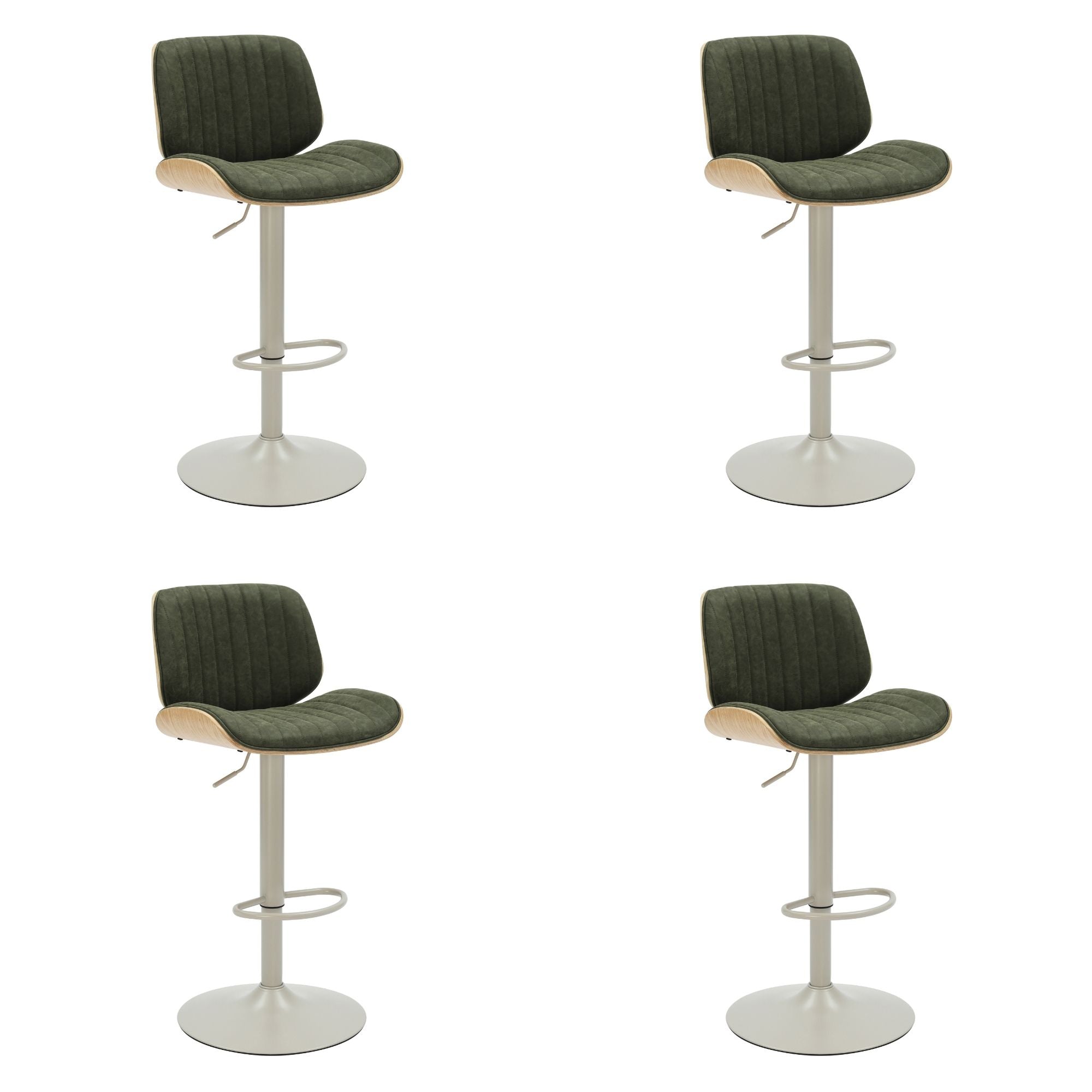 Brock - Adjustable Swivel Curved Back Wood Bar Stool With Faux Leather Seat