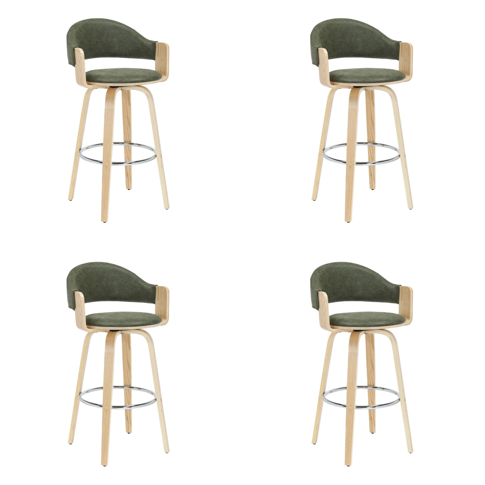 Daxton - Swivel Bar Height Round Back Wood Bar Stool With Faux Leather Seat