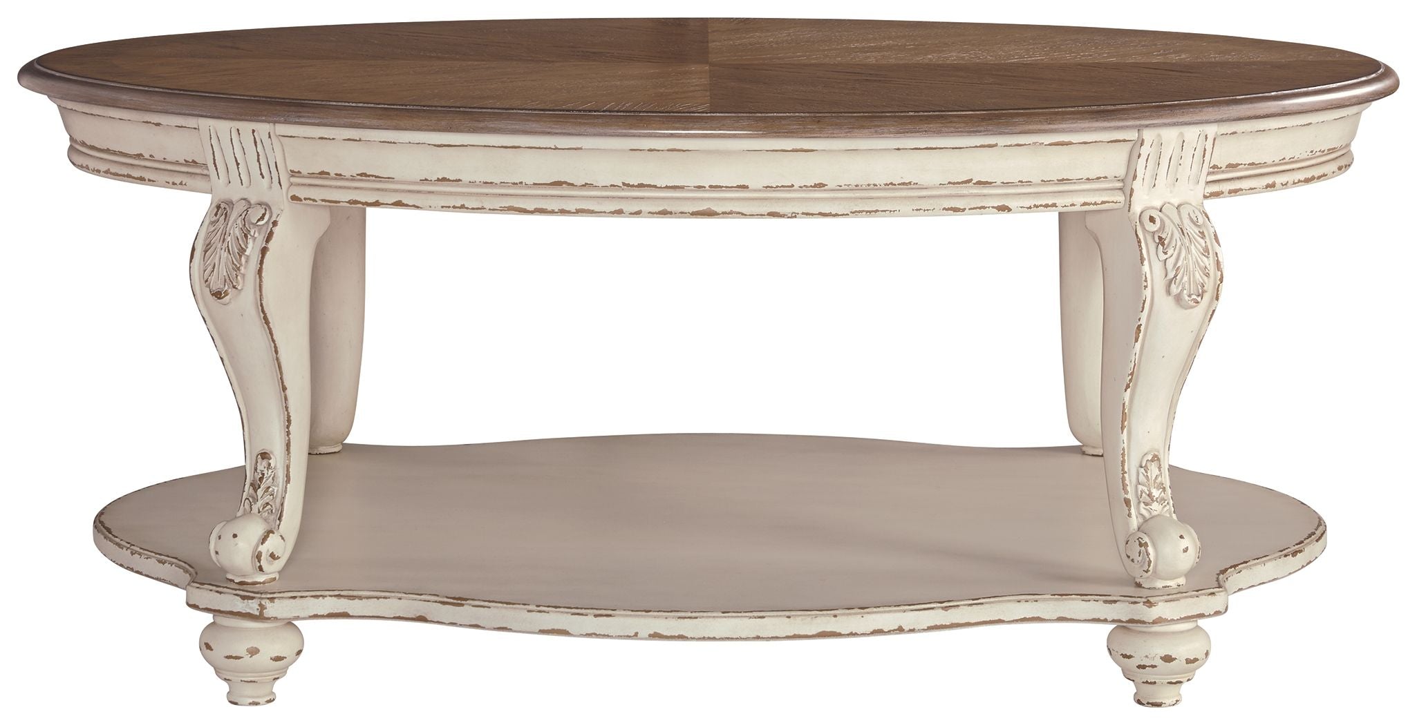 Realyn - Oval Cocktail Table - White / Brown
