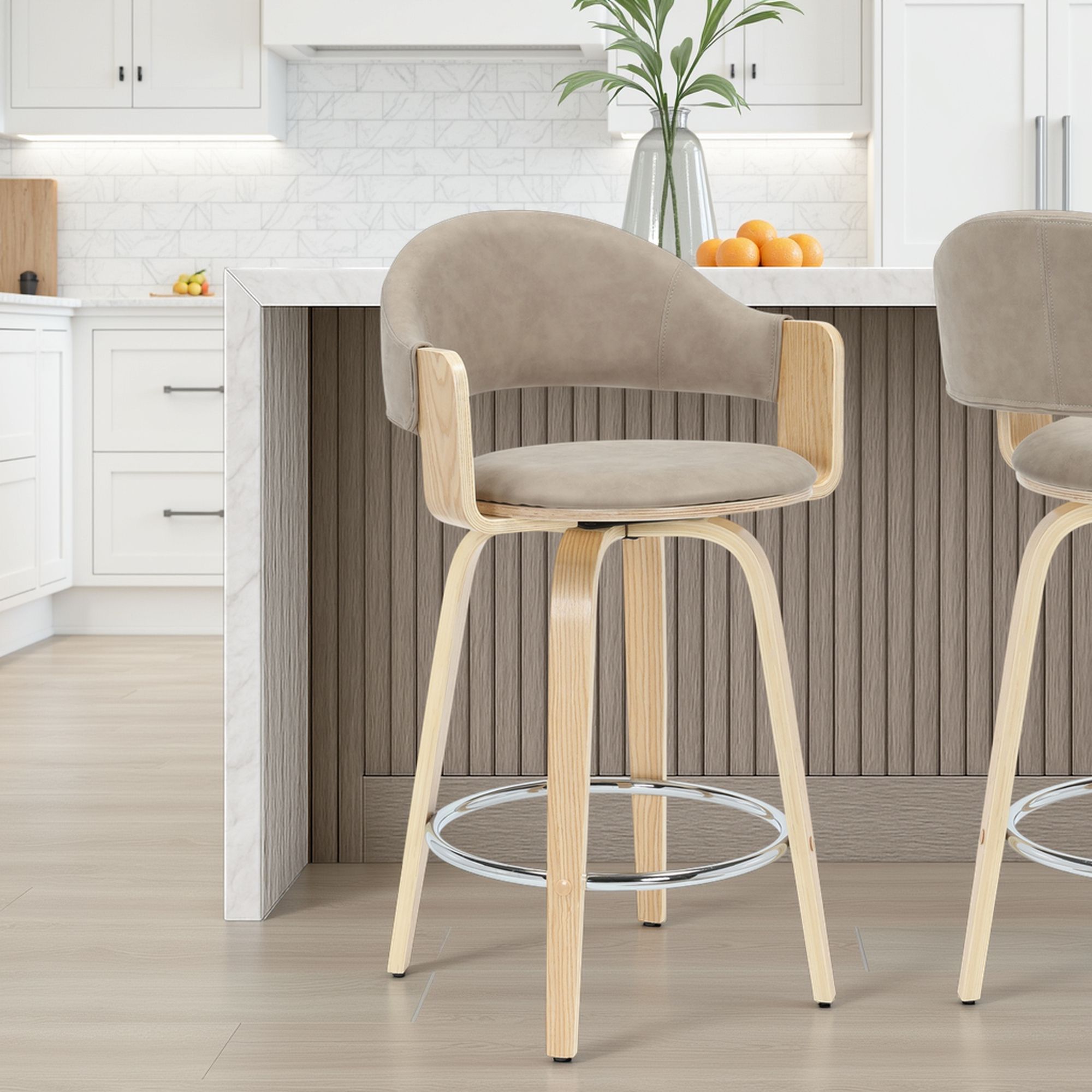 Daxton - Swivel Counter Height Round Back Wood Bar Stool With Faux Leather Seat