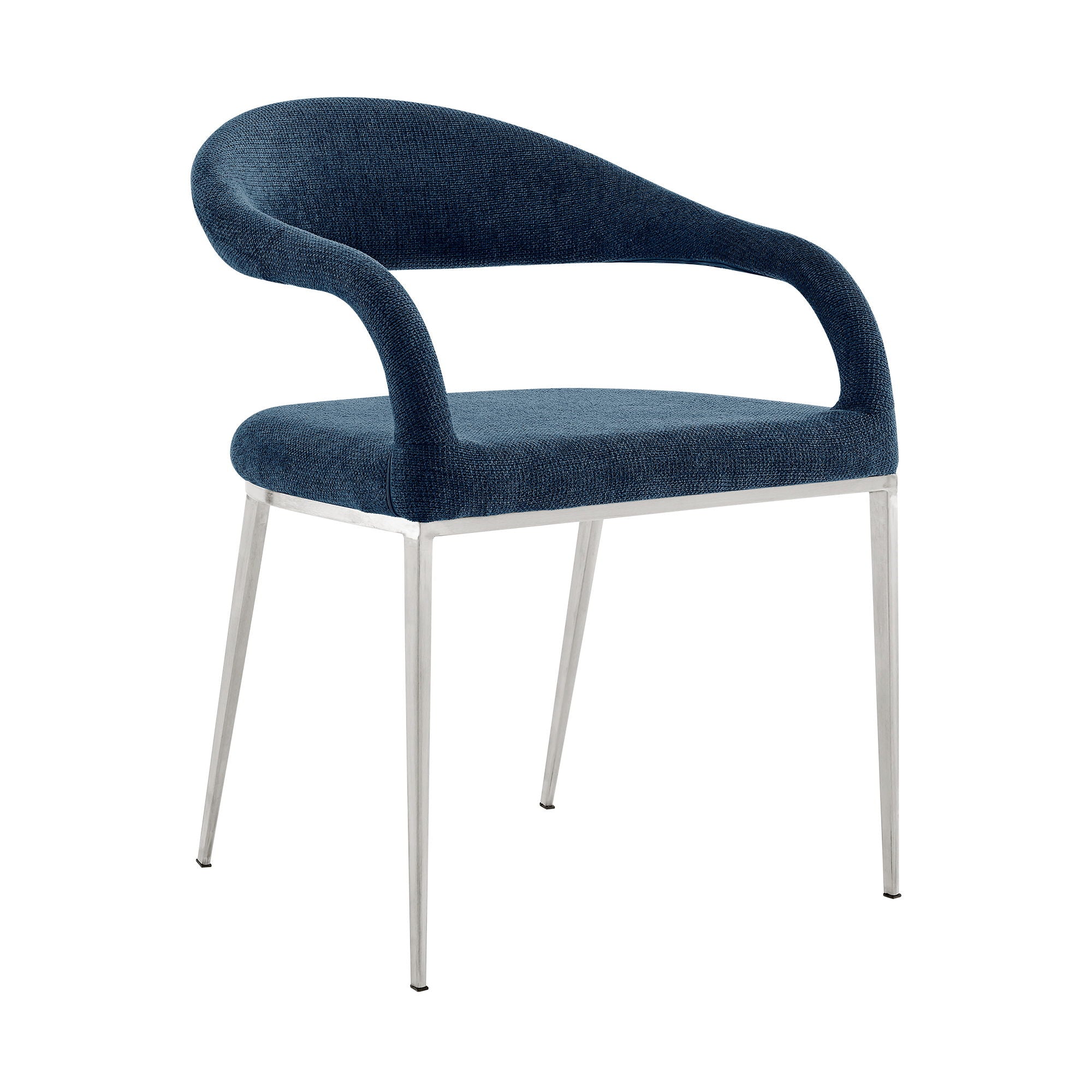 Armen Living Morgan Upholstered Dining Chair with Matte Black Iron and Blue Fabric - Thumbnail 2