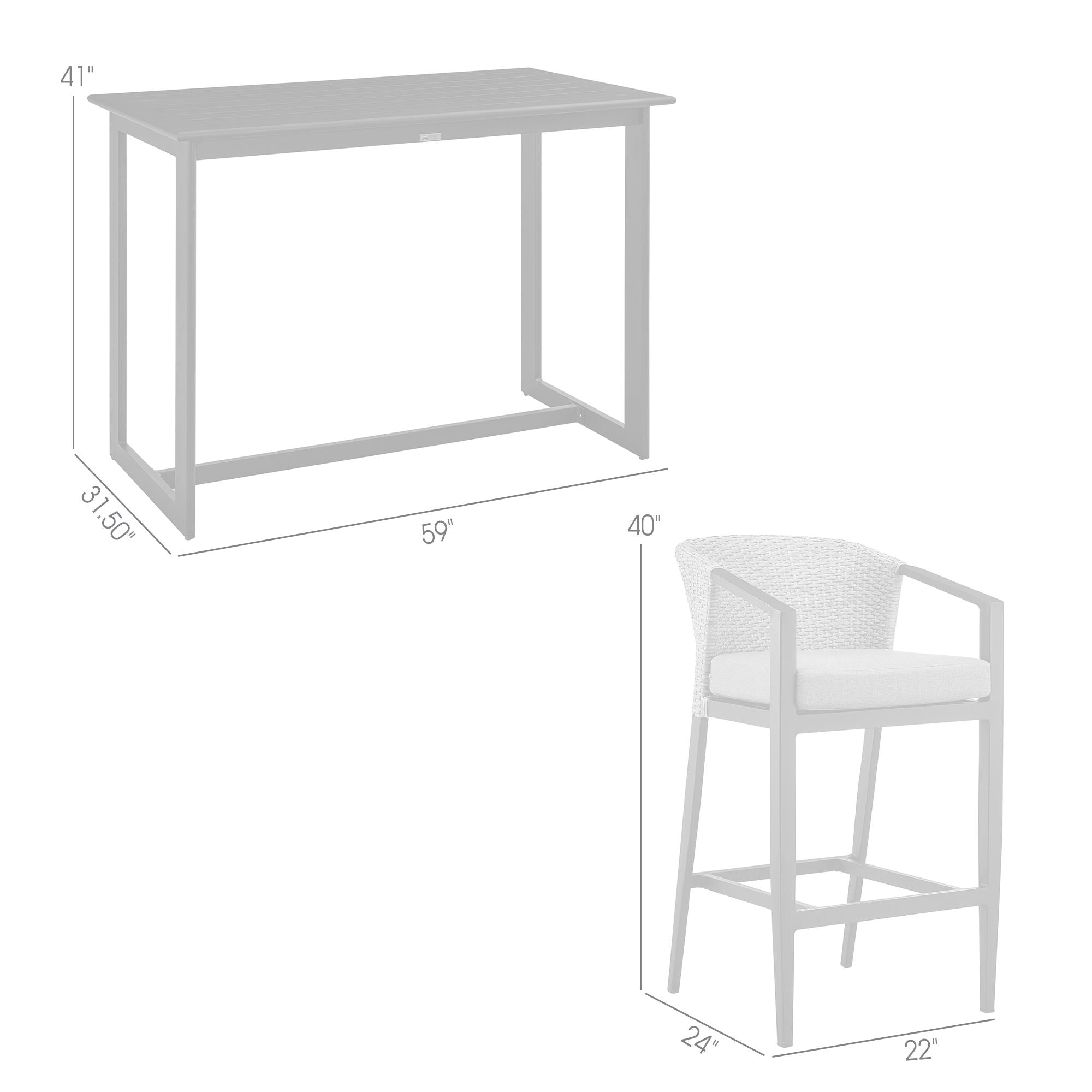 Palma - Outdoor Patio 5-Piece Bar Table Set In Aluminum With Gray Cushions