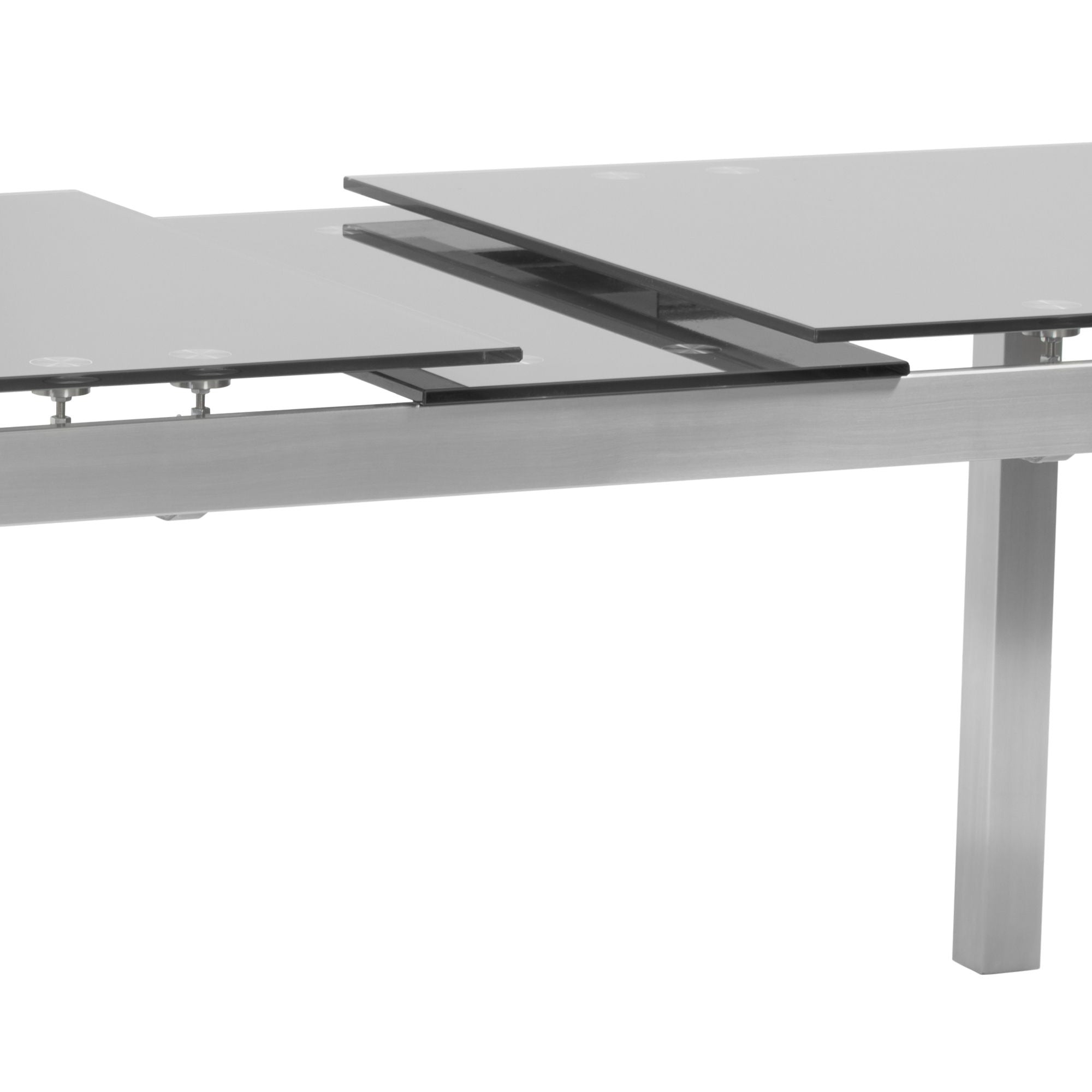 Ivan - Dining Table With Extensions, Tempered Glass Top - Brushed Silver / Gray