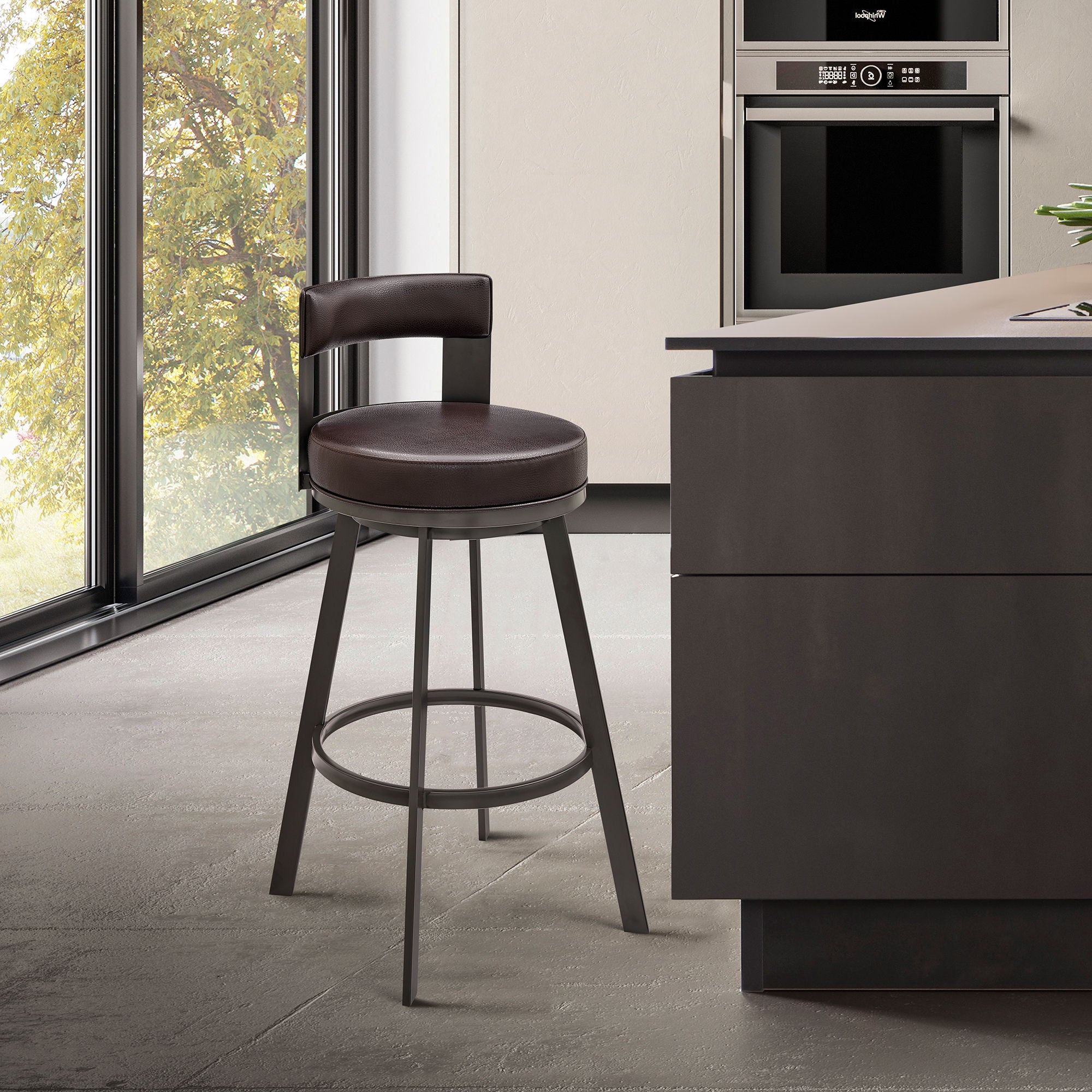Lynof - Swivel Counter Stool - Black Finish