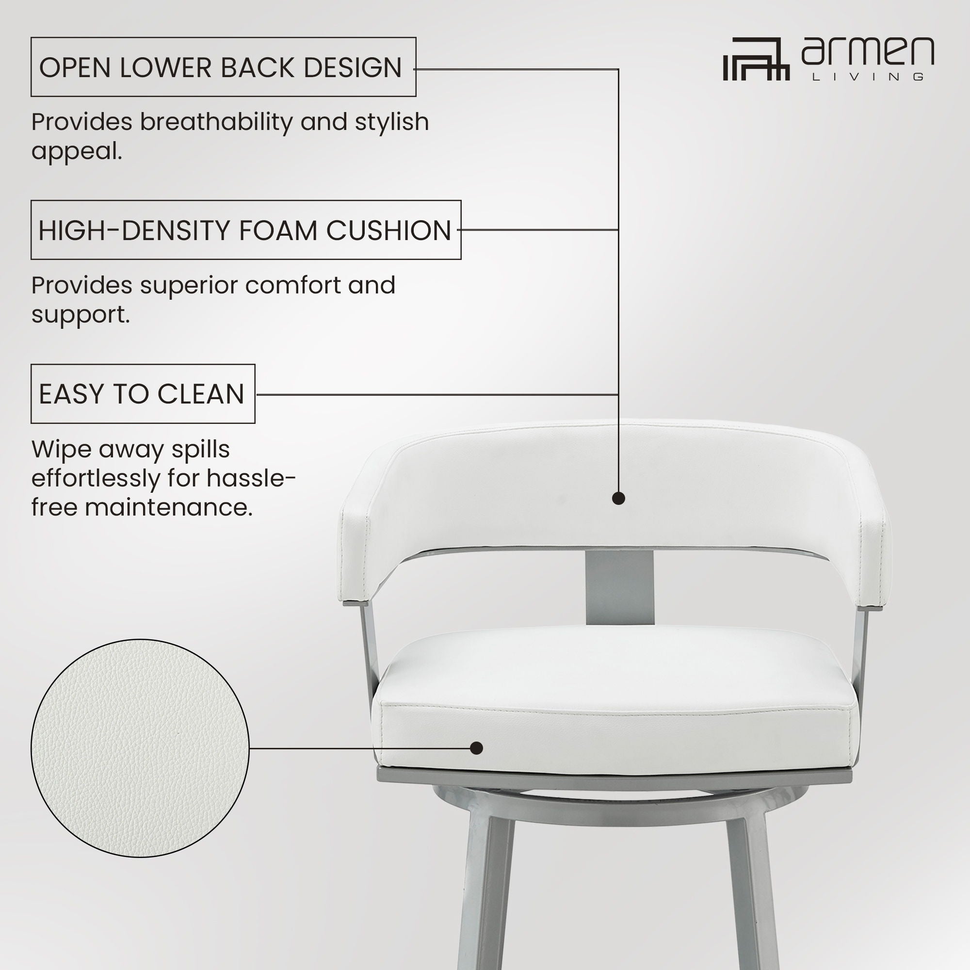 Lorin - 26" Counter Height Swivel Bar Stool - Silver / White